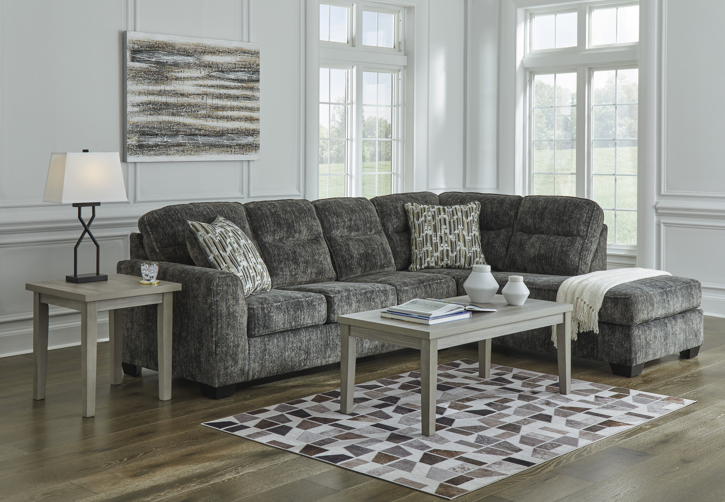 Lonoke Fabric L-Shaped 2-Piece Sectional Sofa w/Right Chaise