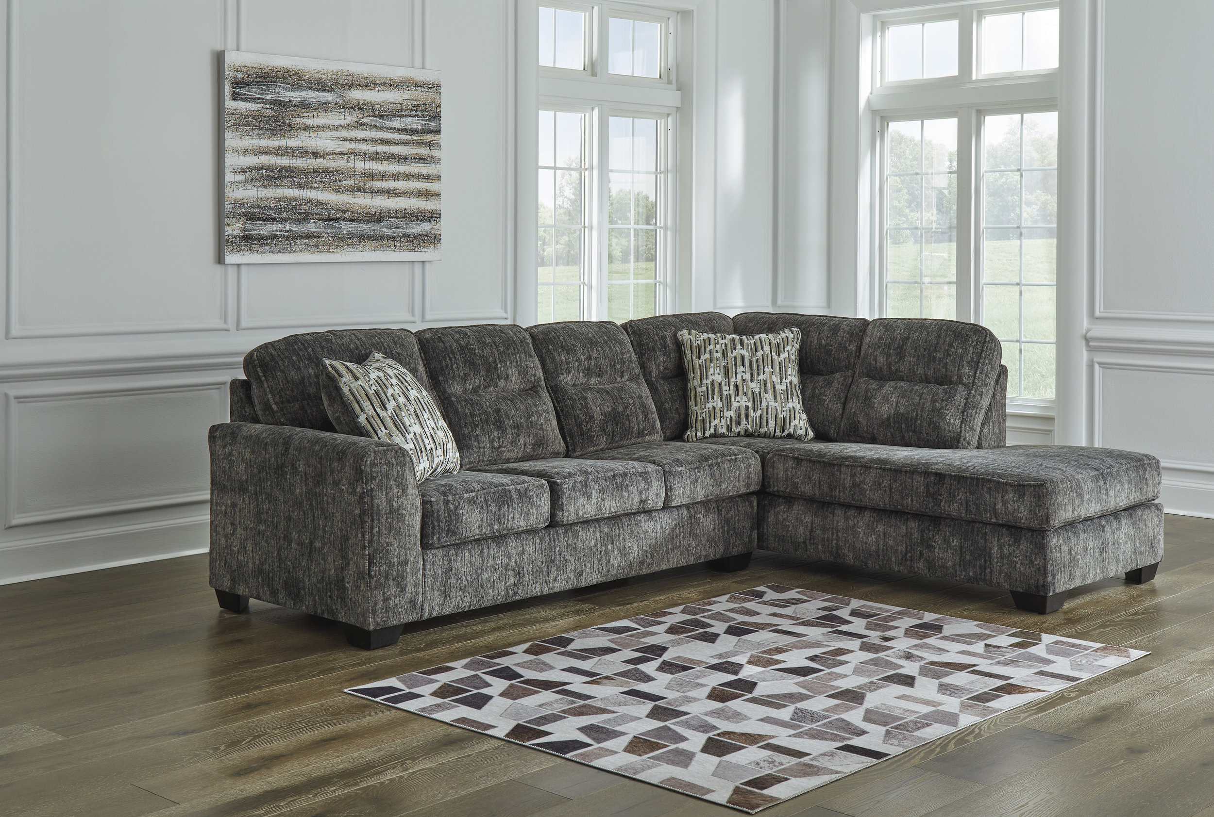 Lonoke Fabric L-Shaped 2-Piece Sectional Sofa w/Right Chaise