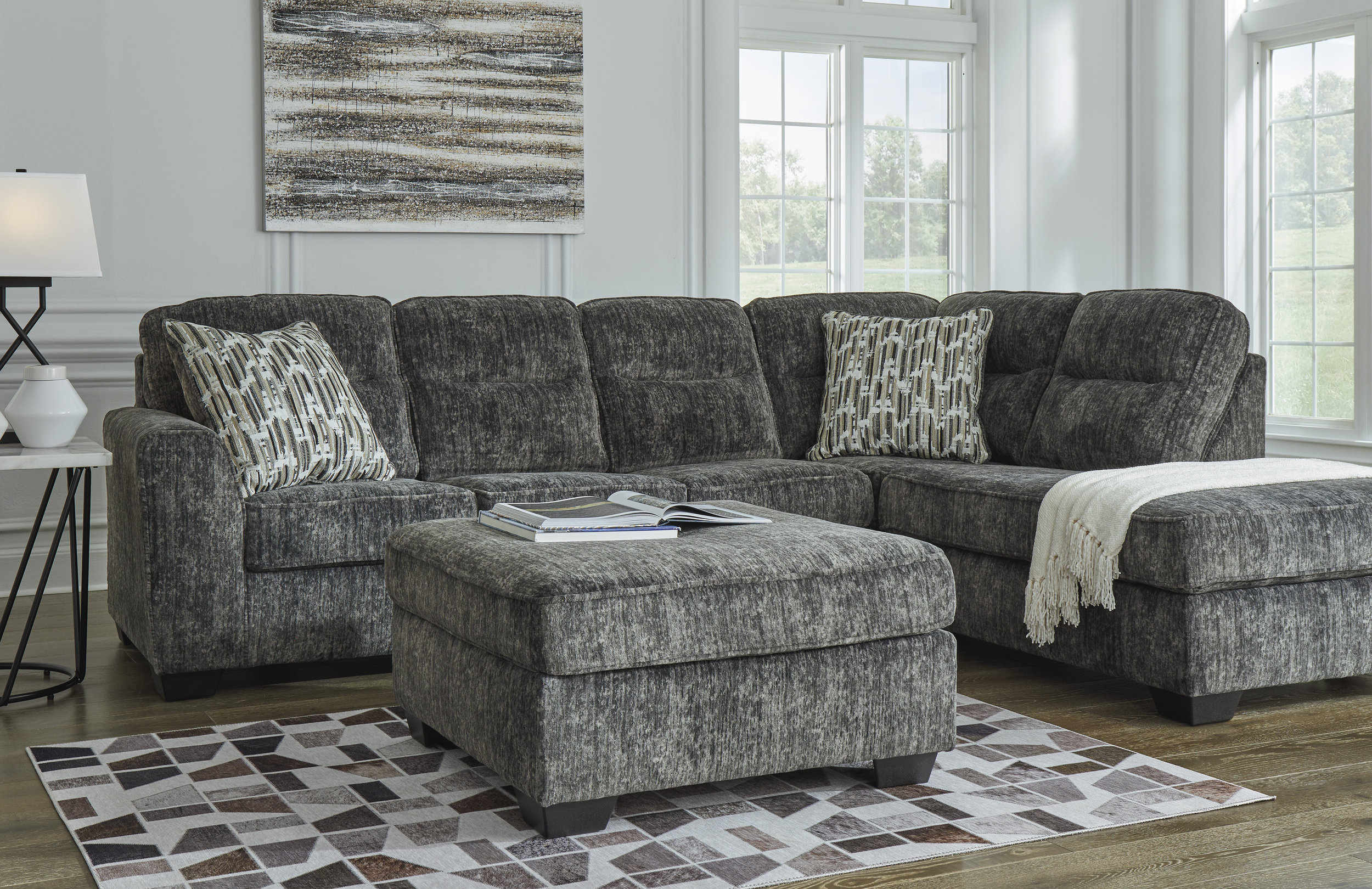Lonoke Fabric L-Shaped 2-Piece Sectional Sofa w/Right Chaise