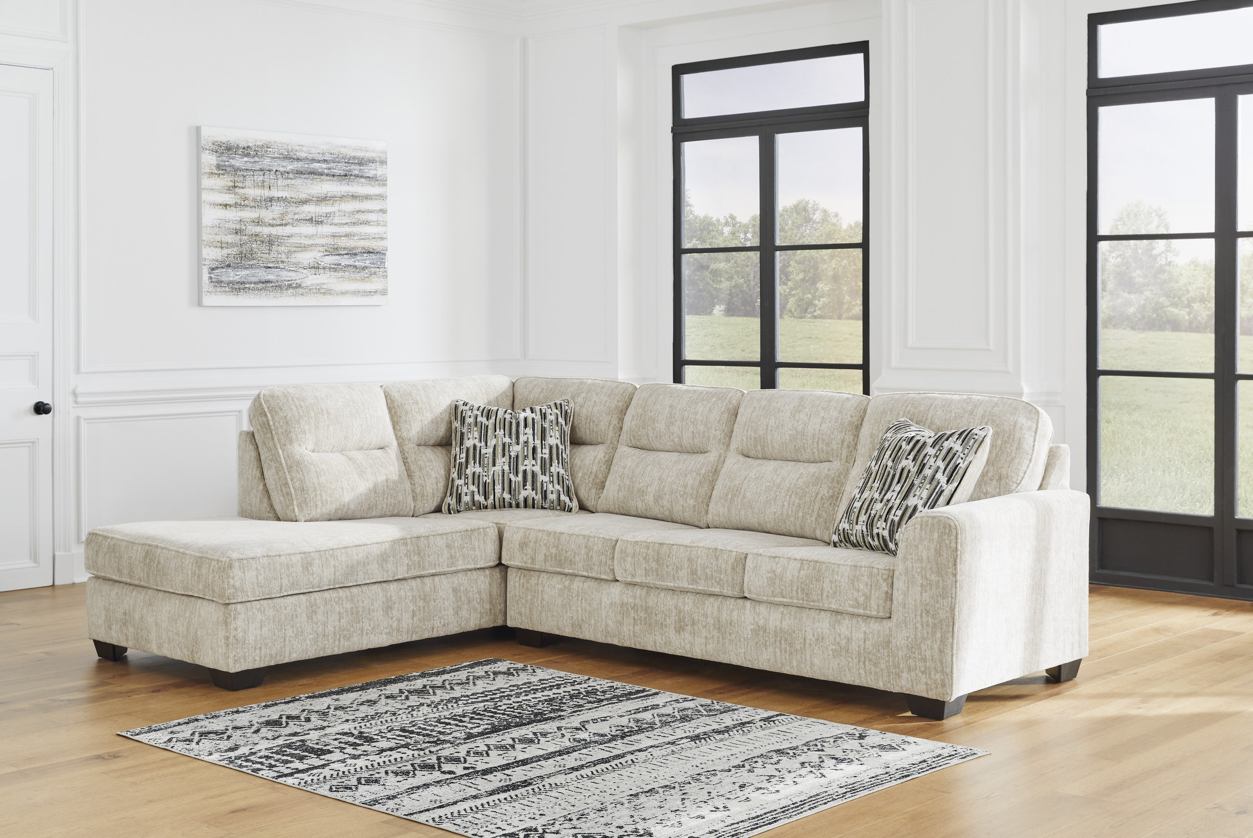 Lonoke Fabric L-Shaped 2-Piece Sectional Sofa w/Left Chaise