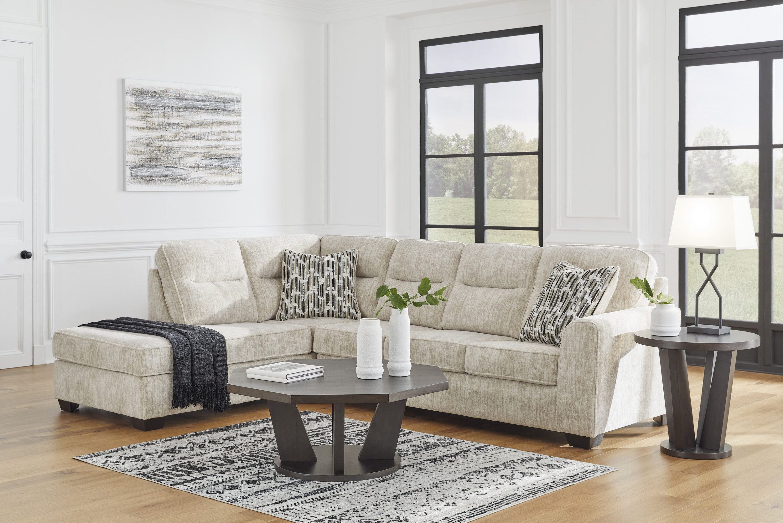 Lonoke Fabric L-Shaped 2-Piece Sectional Sofa w/Left Chaise