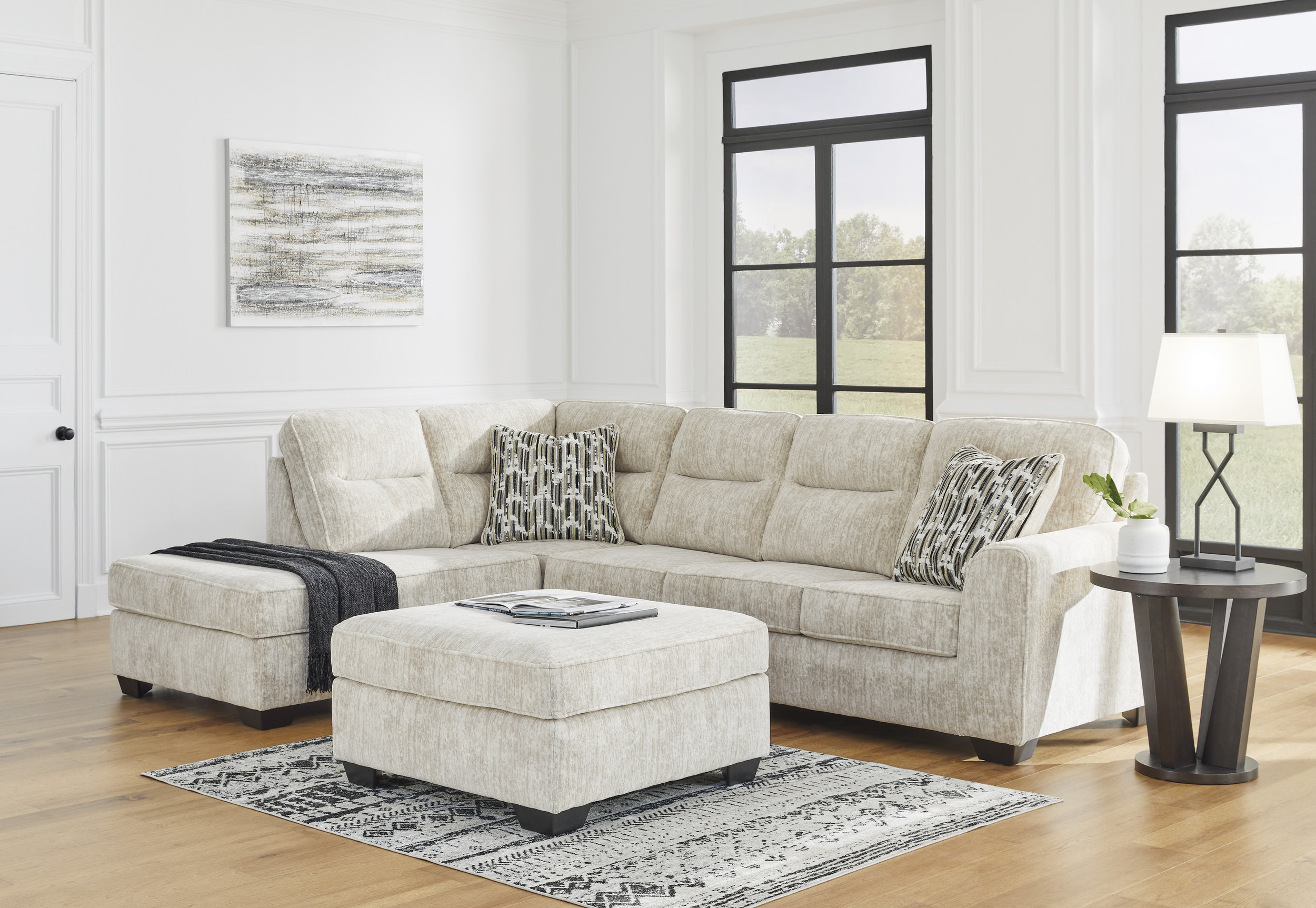 Lonoke Fabric L-Shaped 2-Piece Sectional Sofa w/Left Chaise