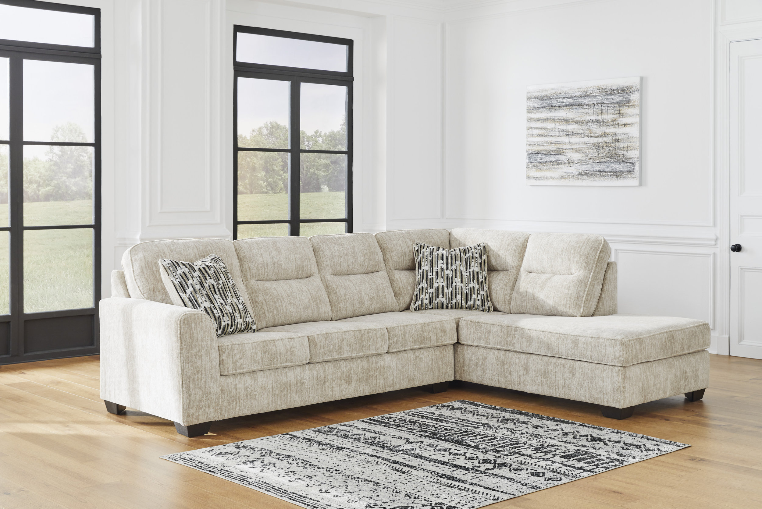 Lonoke Fabric L-Shaped 2-Piece Sectional Sofa w/Right Chaise