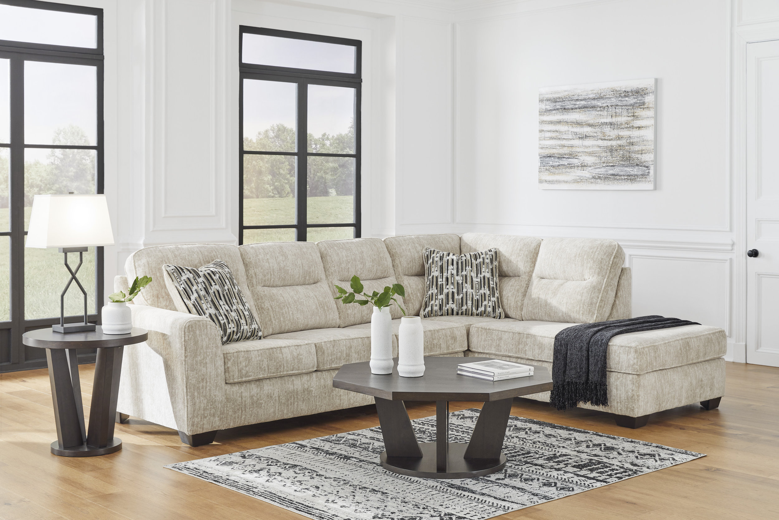 Lonoke Fabric L-Shaped 2-Piece Sectional Sofa w/Right Chaise
