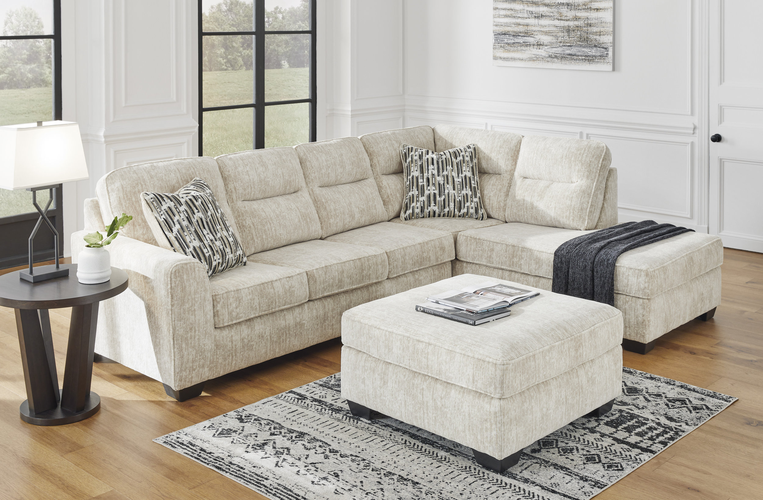 Lonoke Fabric L-Shaped 2-Piece Sectional Sofa w/Right Chaise