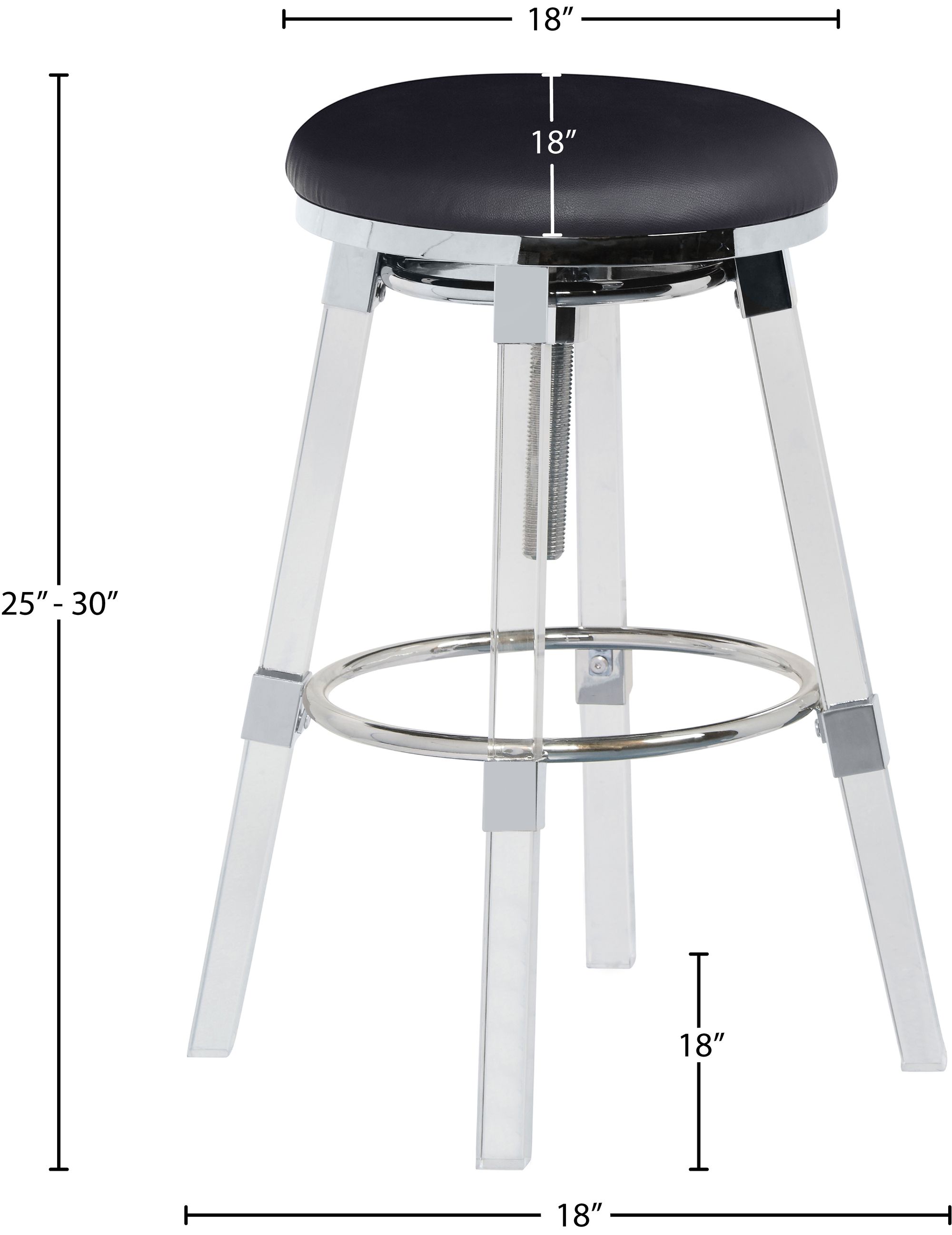 Venus Faux Leather Adjustable Stool with Thick Acrylic & Chrome Base