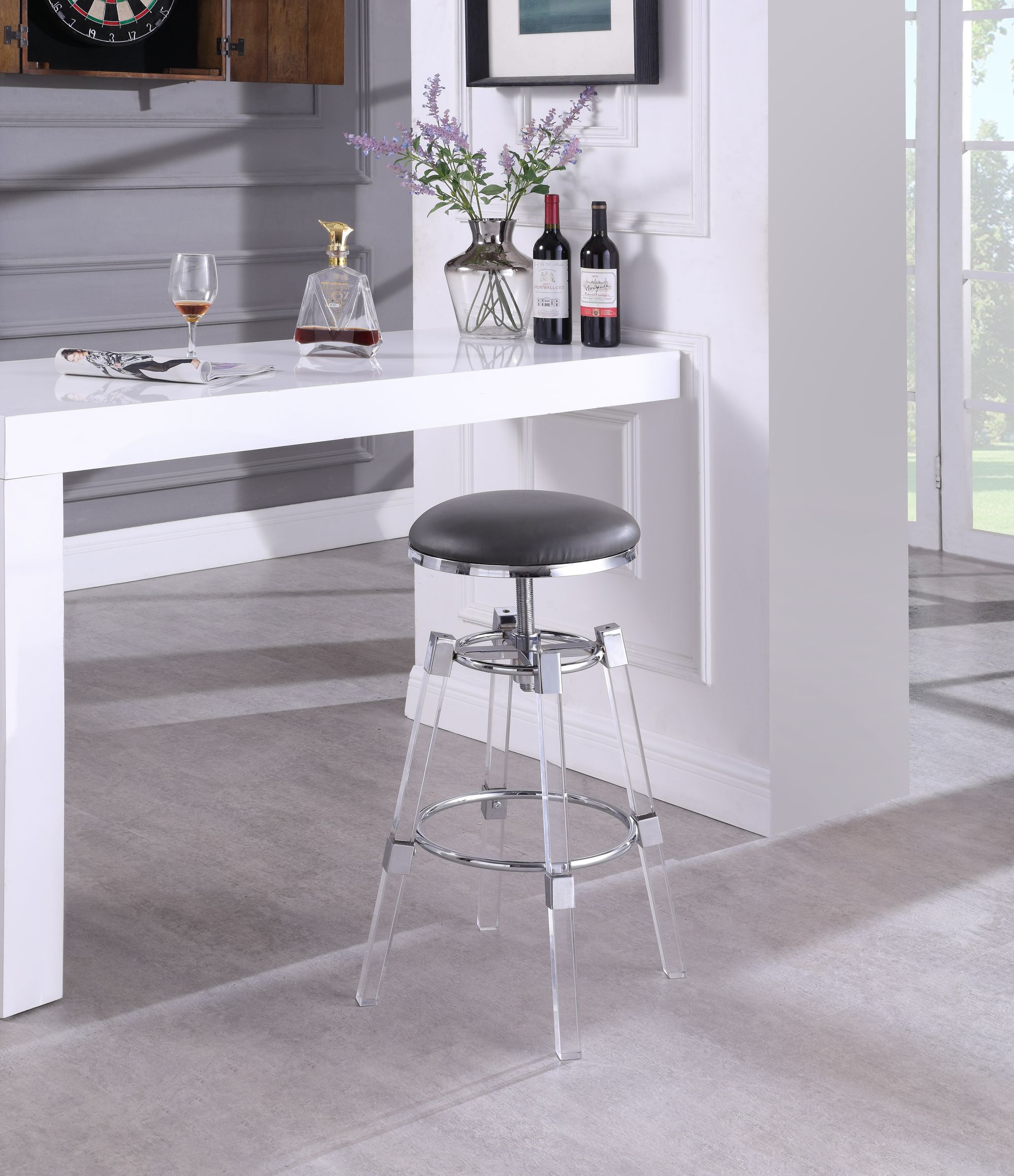 Venus Faux Leather Adjustable Stool with Thick Acrylic & Chrome Base