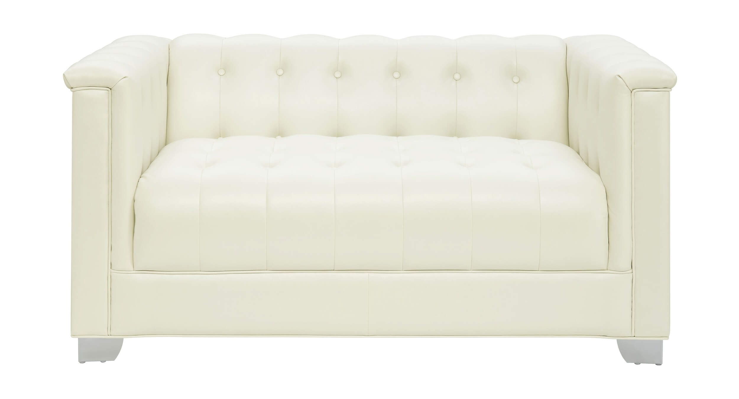 Pearlized White Loveseat Chrome Accents
