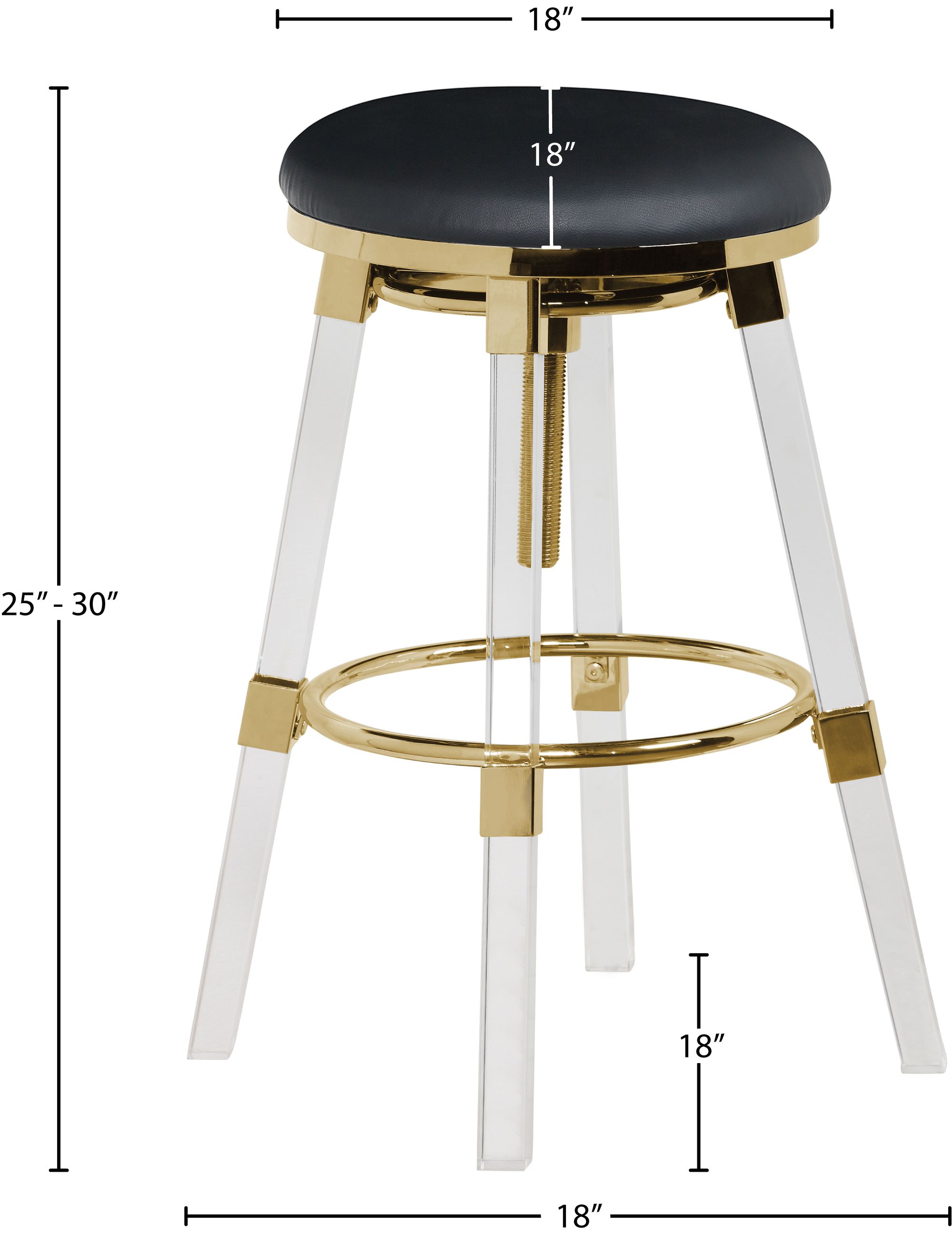 Venus Faux Leather Adjustable Stool with Thick Acrylic & Gold Base