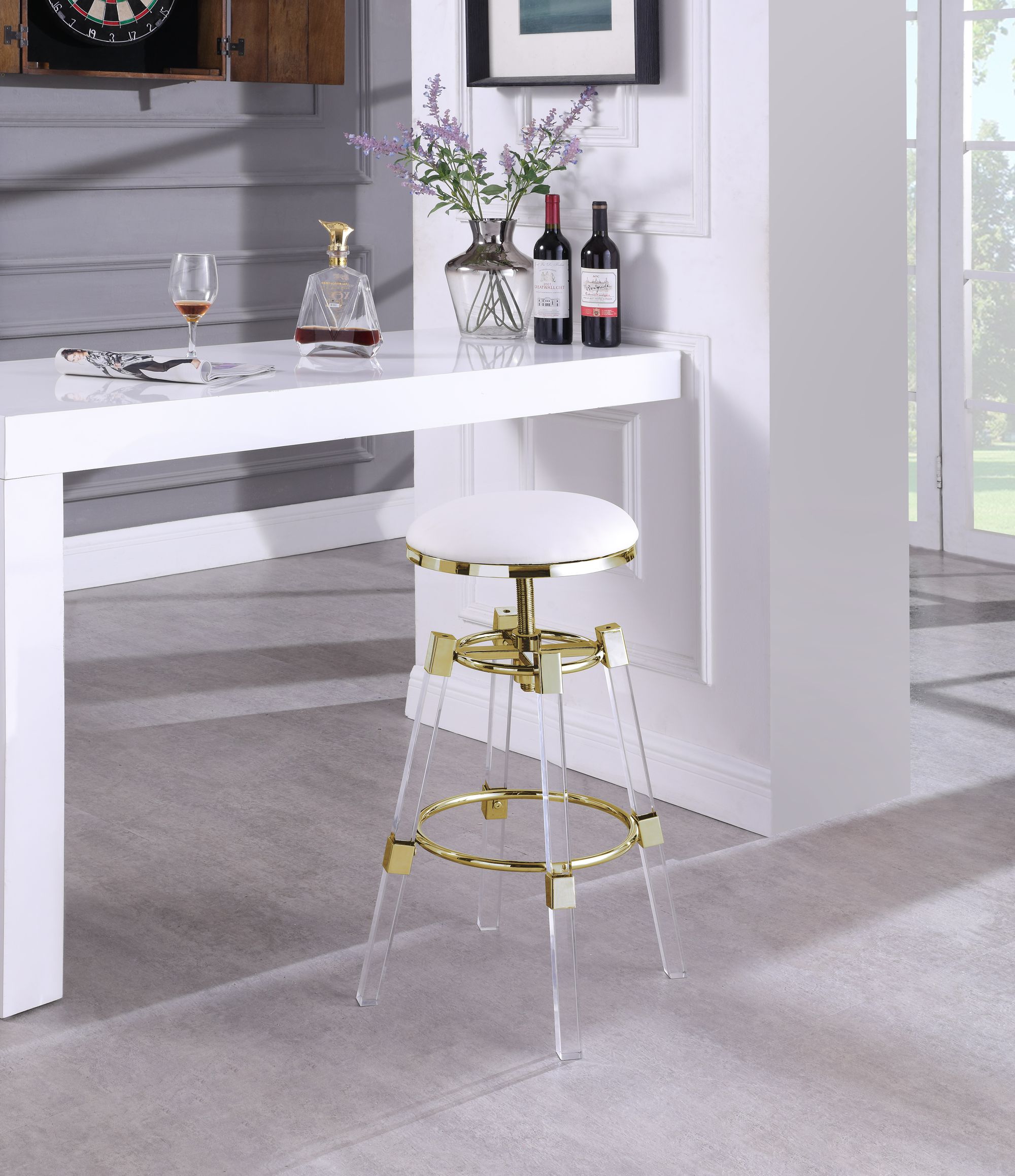 Venus Faux Leather Adjustable Stool with Thick Acrylic & Gold Base