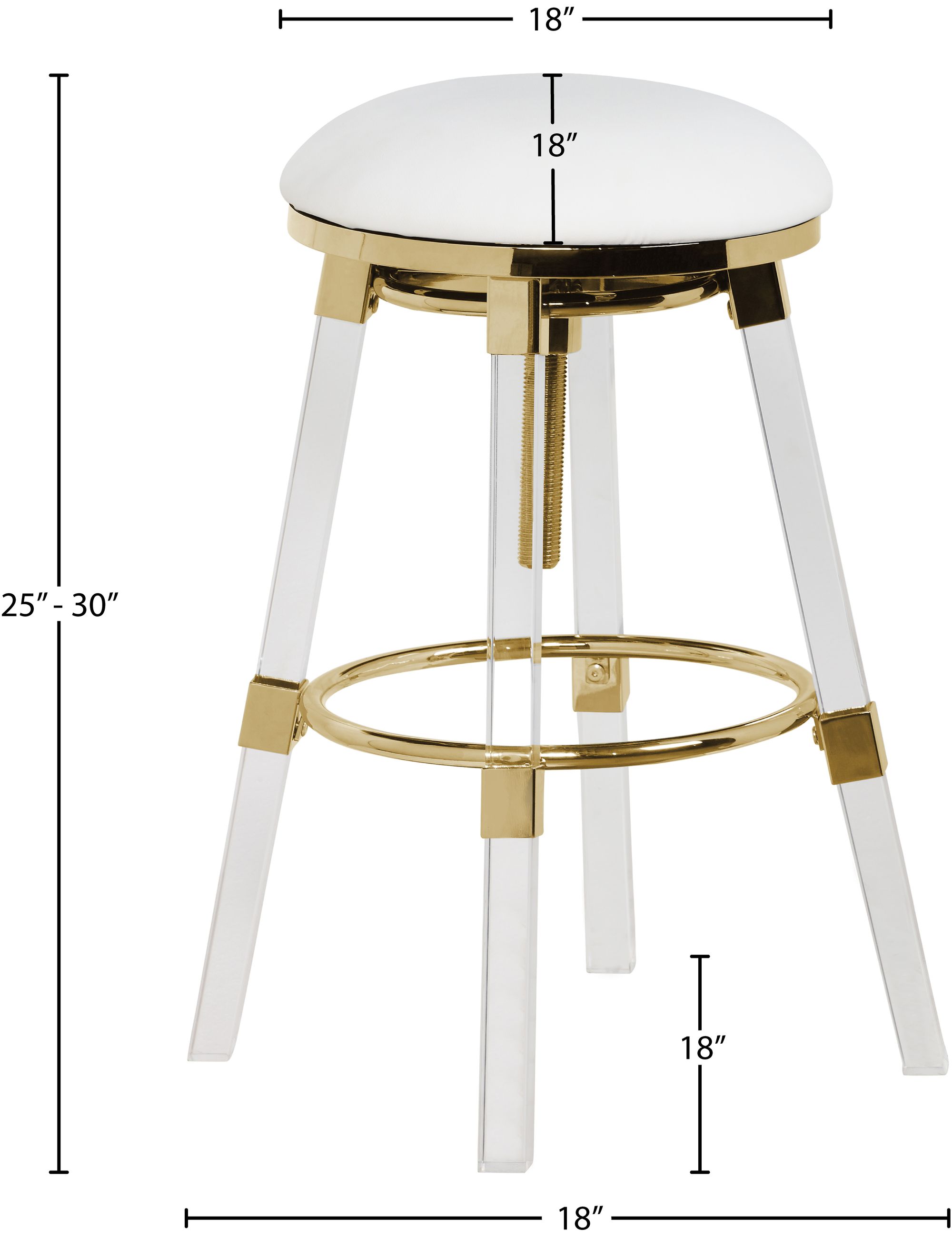 Venus Faux Leather Adjustable Stool with Thick Acrylic & Gold Base