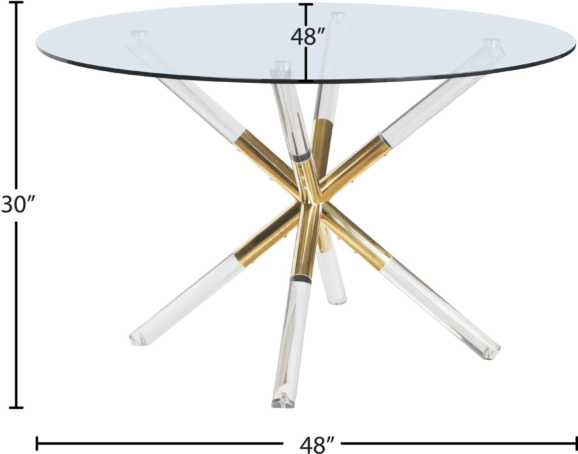 Mercury 48" Round Glass Dining Table with Acrylic & Gold Metal Base