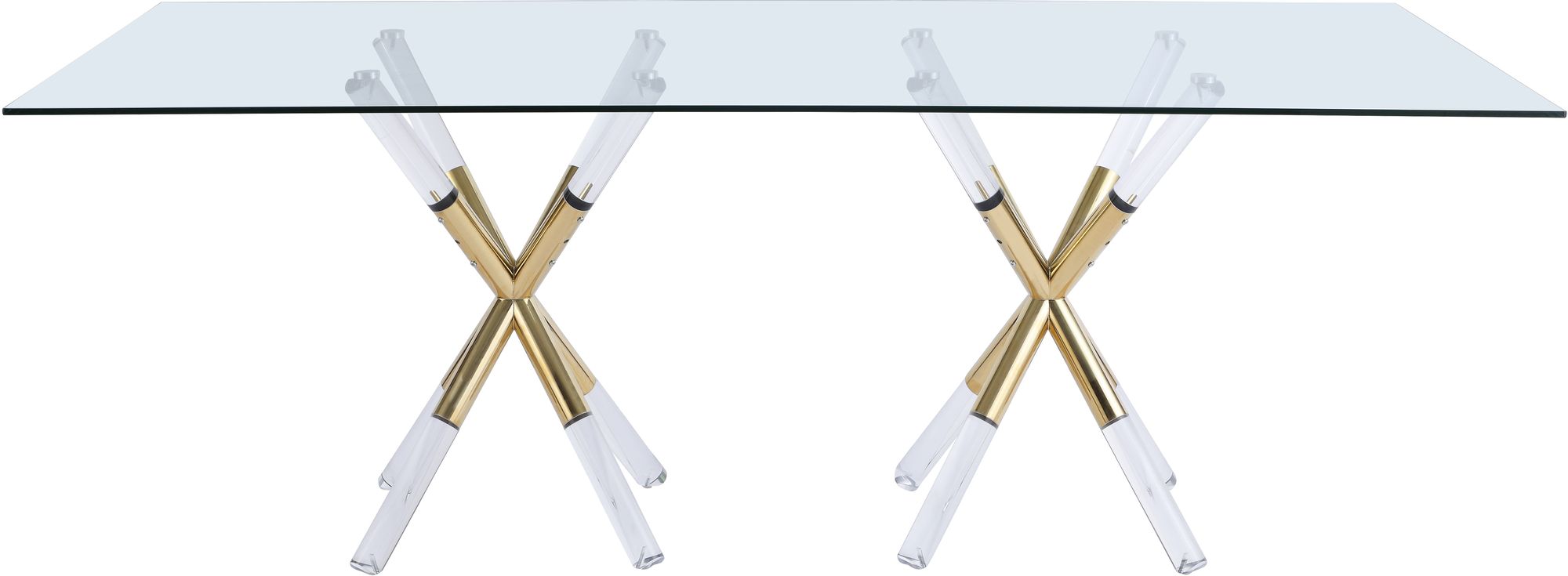 Mercury 84" Rectangular Glass Dining Table with Acrylic & Gold Metal Base