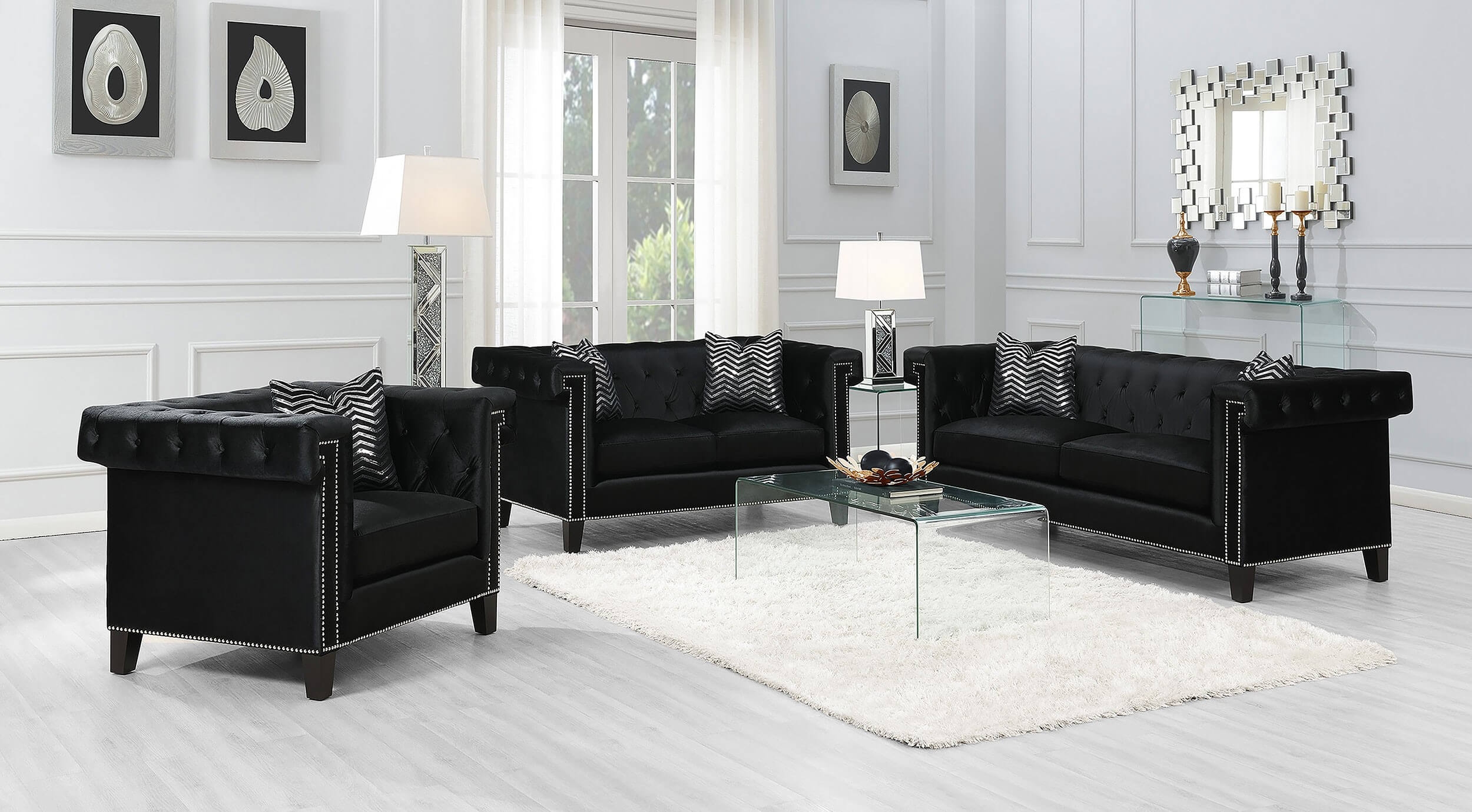 Reventlow Tufted Velvet Loveseat Black