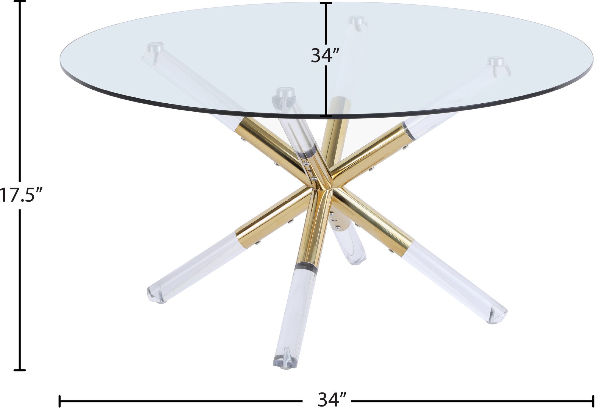 Mercury 34" Round Glass Coffee Table with Acrylic & Gold Metal Base
