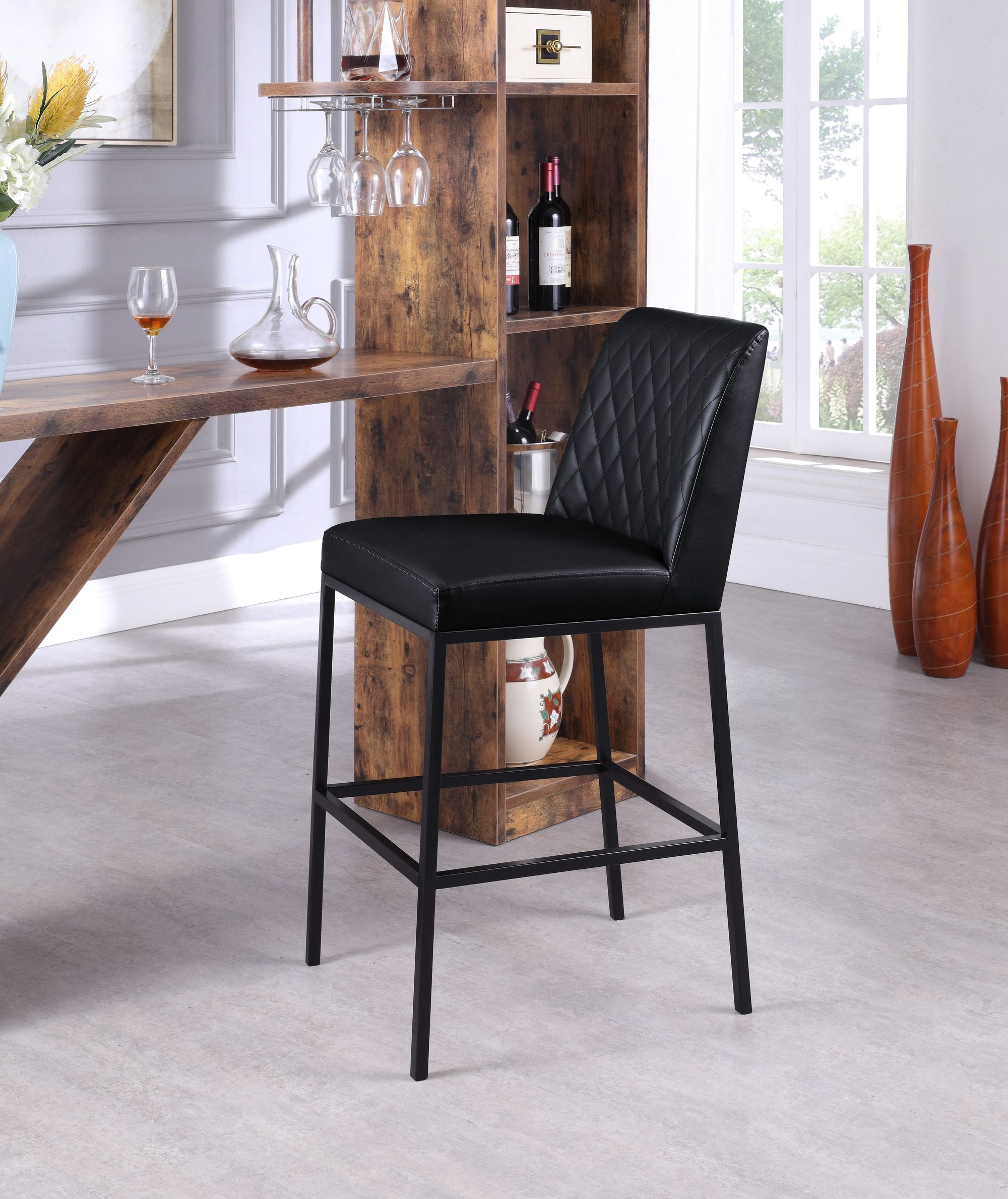 Bryce Faux Leather Bar Stool with Matte Black Metal Legs