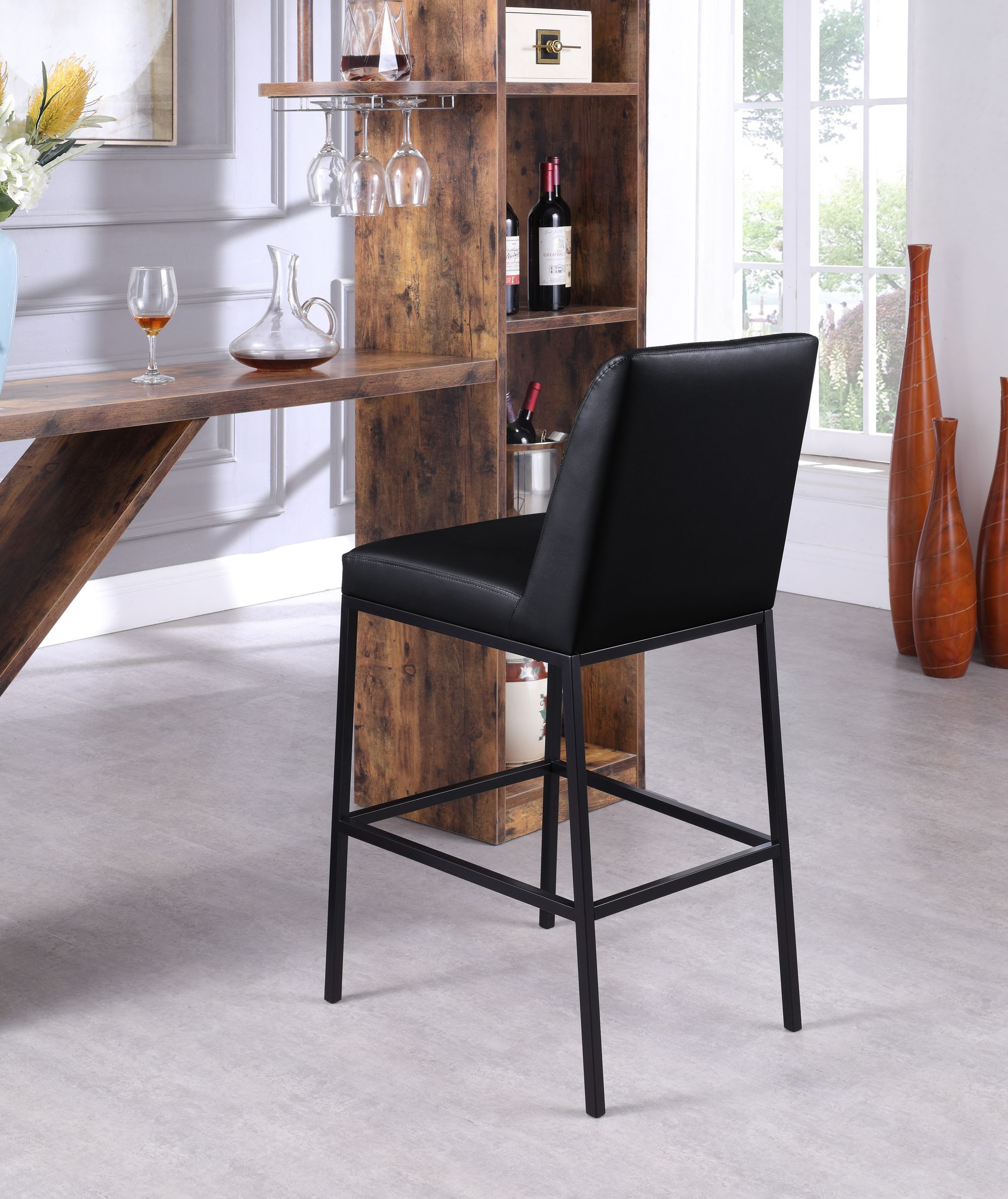 Bryce Faux Leather Bar Stool with Matte Black Metal Legs