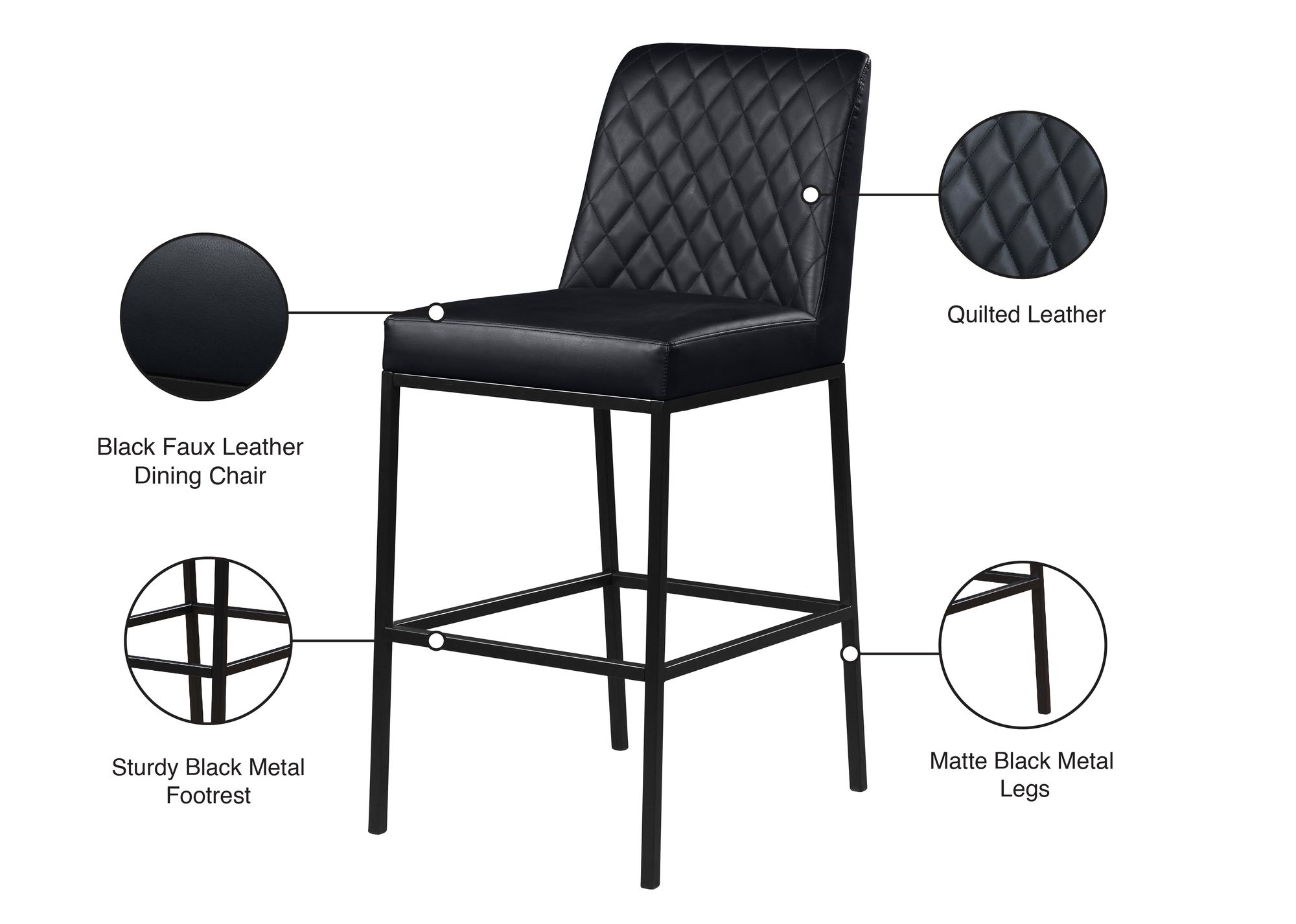 Bryce Faux Leather Bar Stool with Matte Black Metal Legs