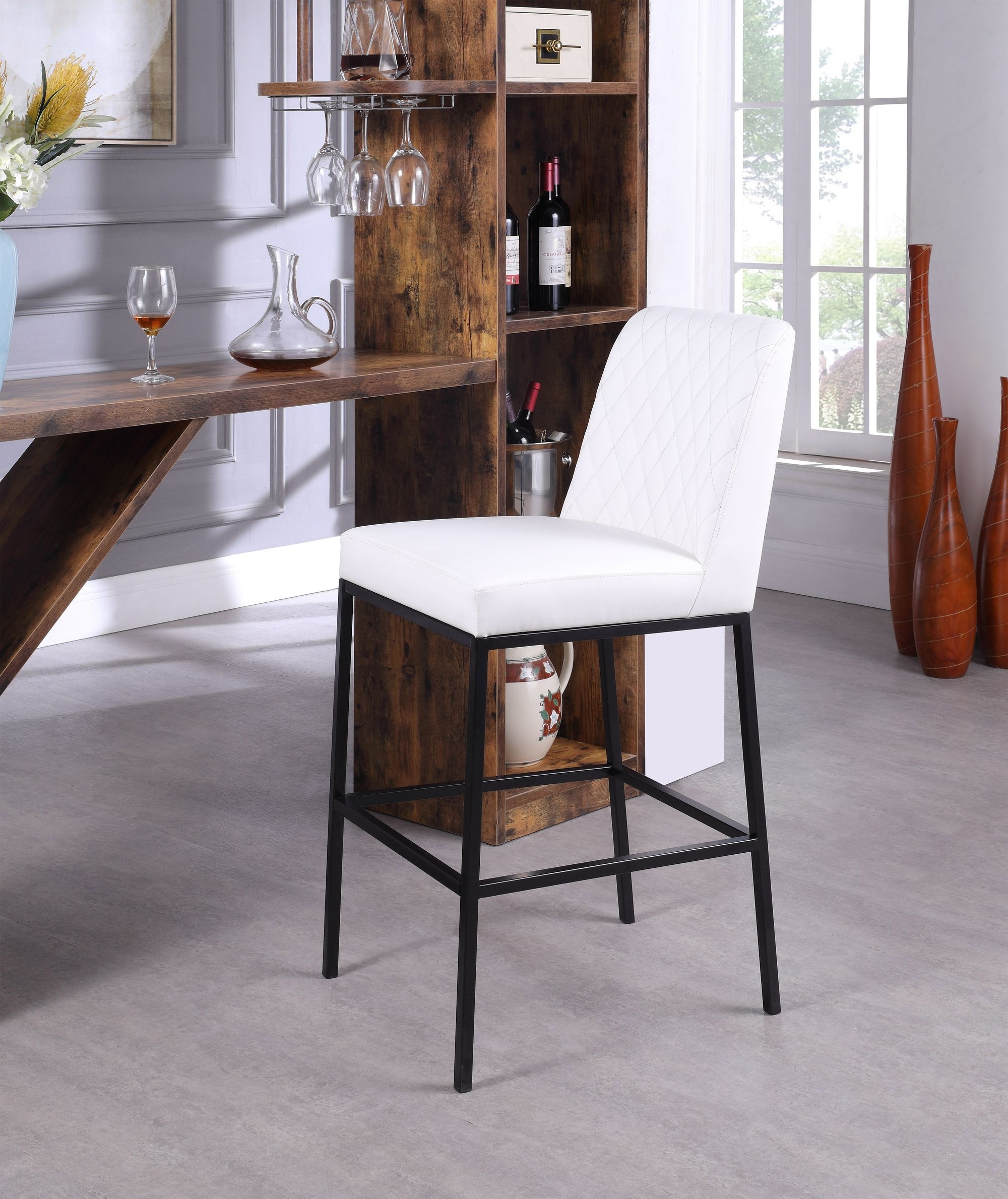 Bryce Faux Leather Bar Stool with Matte Black Metal Legs