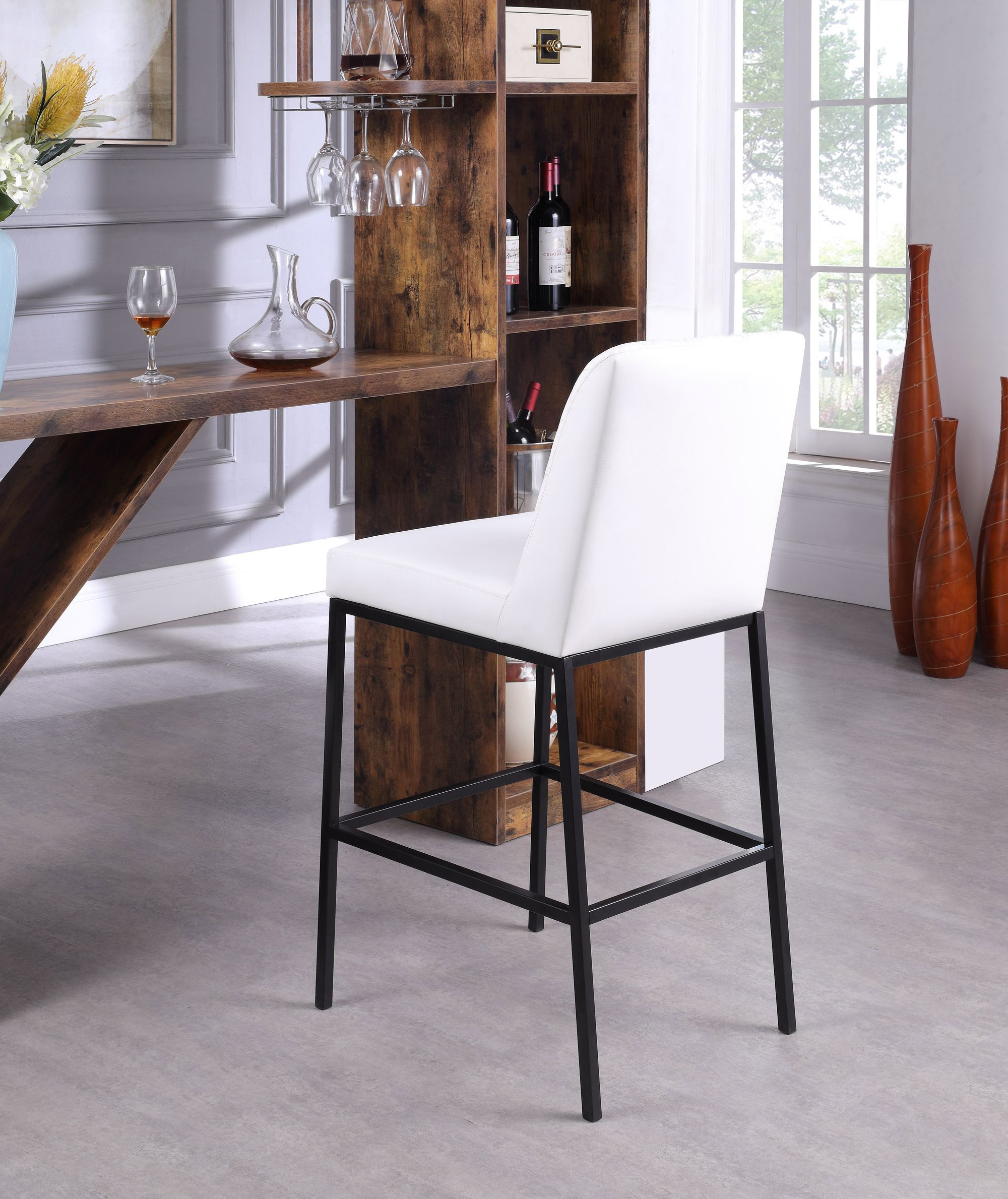 Bryce Faux Leather Bar Stool with Matte Black Metal Legs