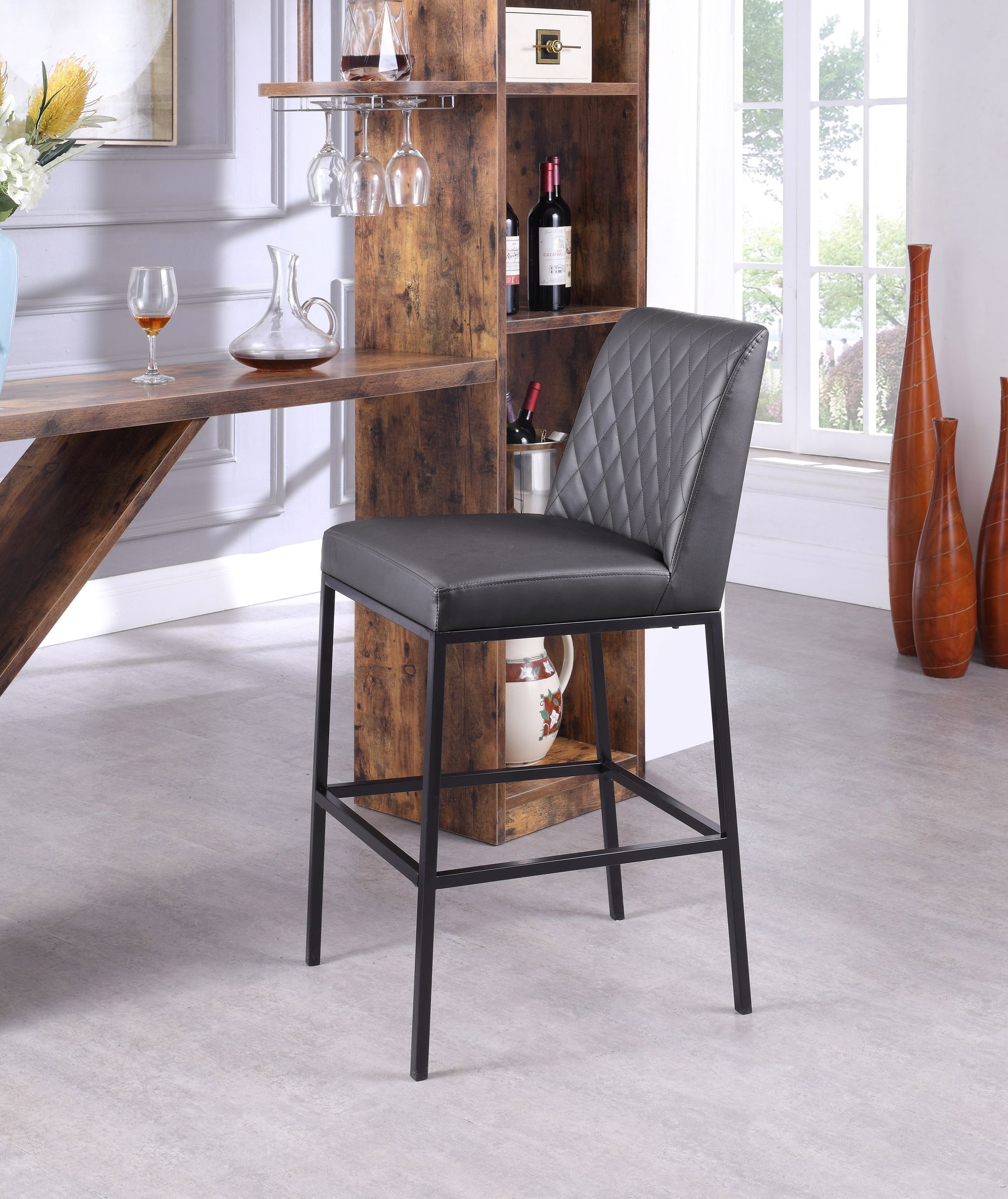 Bryce Faux Leather Bar Stool with Matte Black Metal Legs