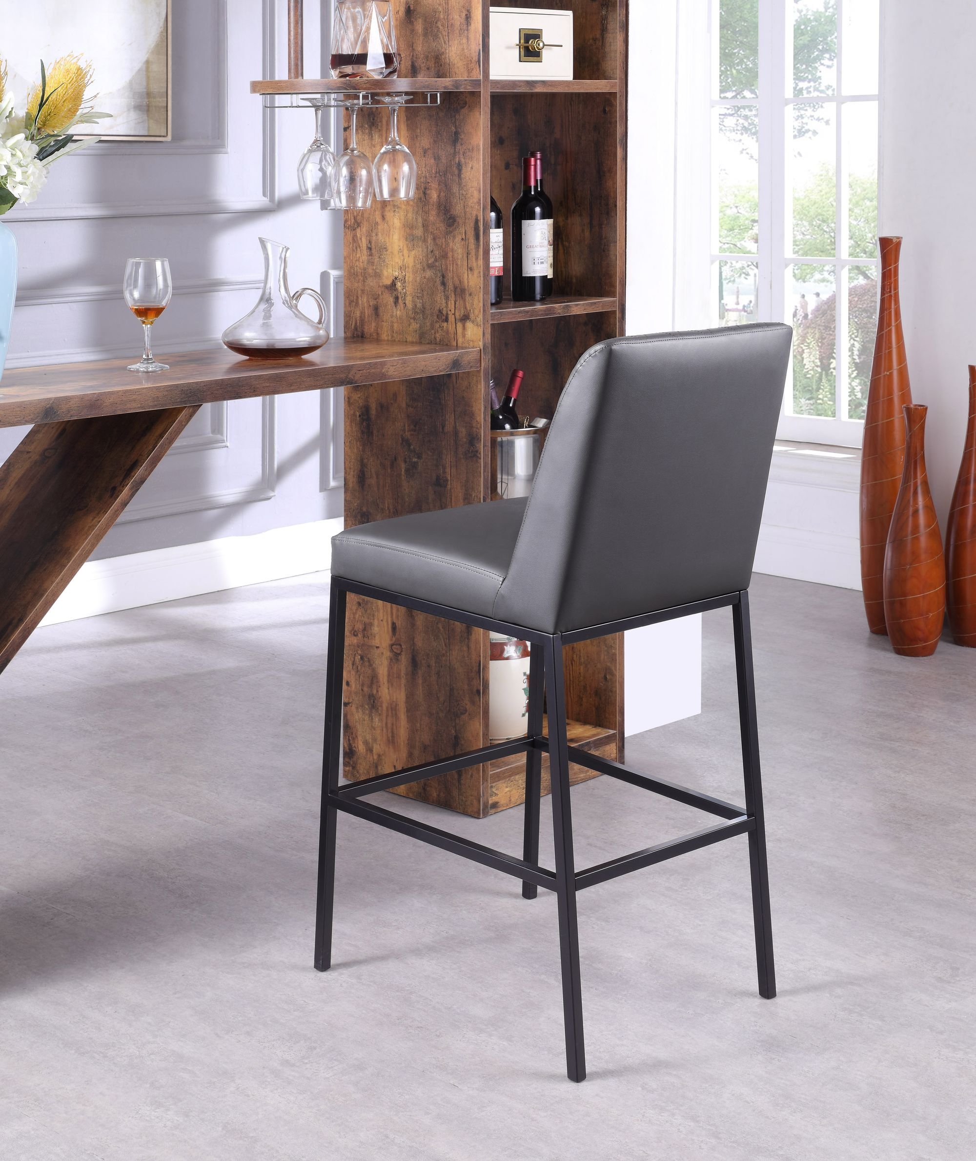 Bryce Faux Leather Bar Stool with Matte Black Metal Legs
