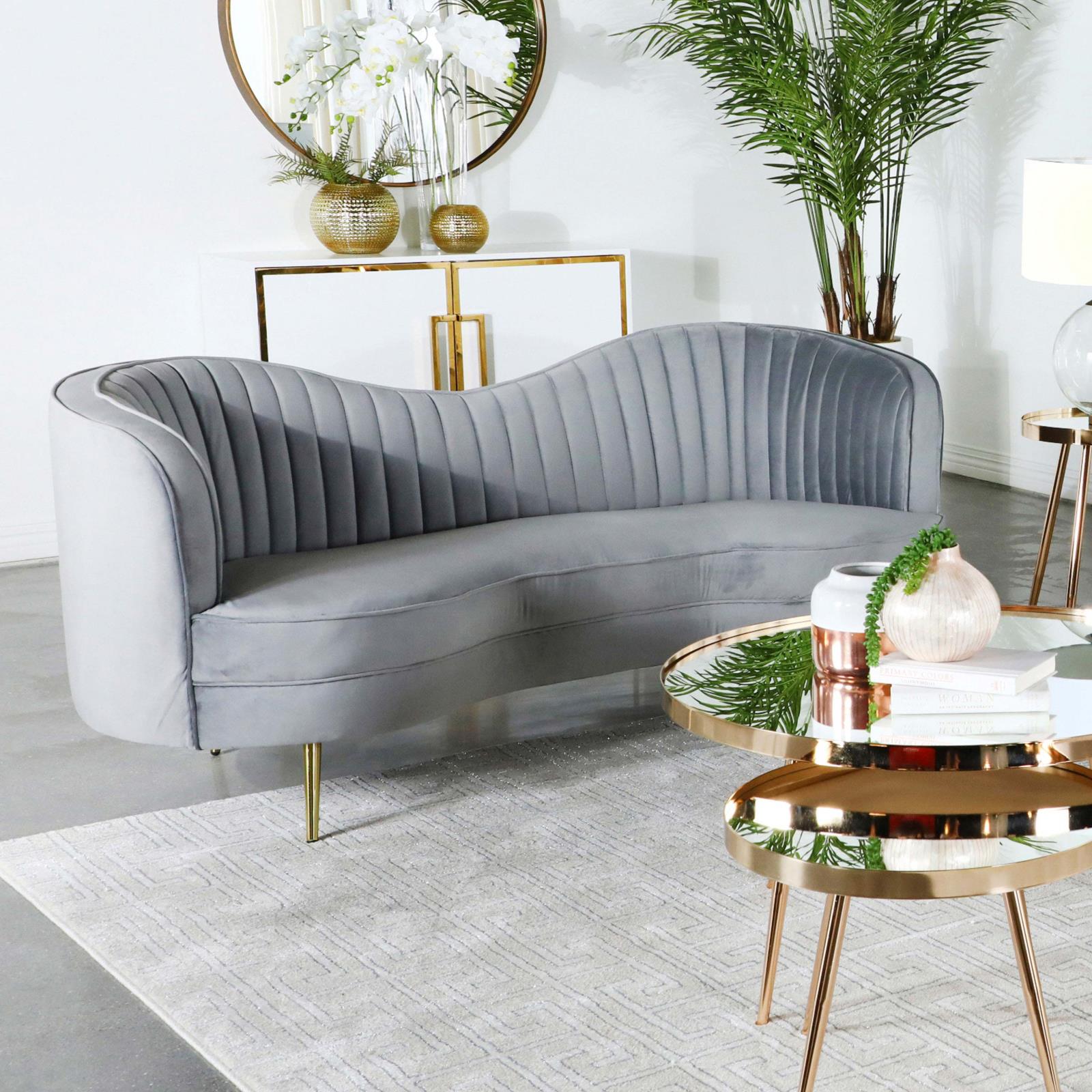 Sophia Velvet Loveseat with Camel Back
