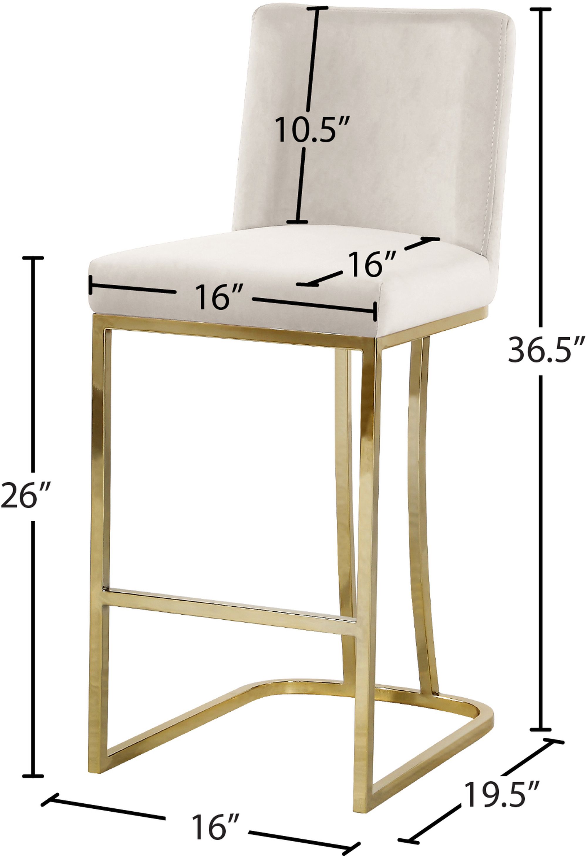 Heidi Velvet Counter Stool with Polished Gold Metal Frame