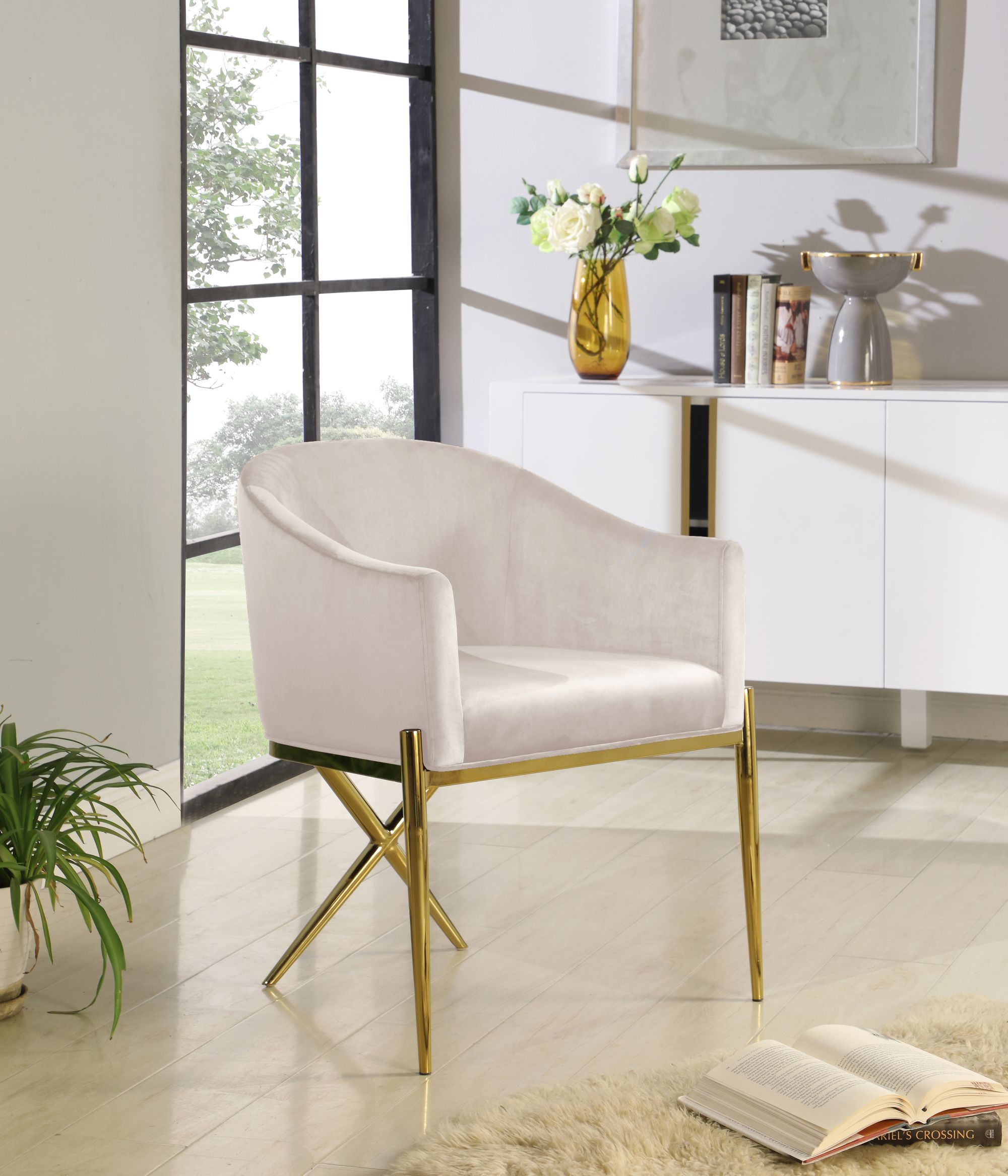 Xavier Velvet Dining Chair with Gold Steel Legs