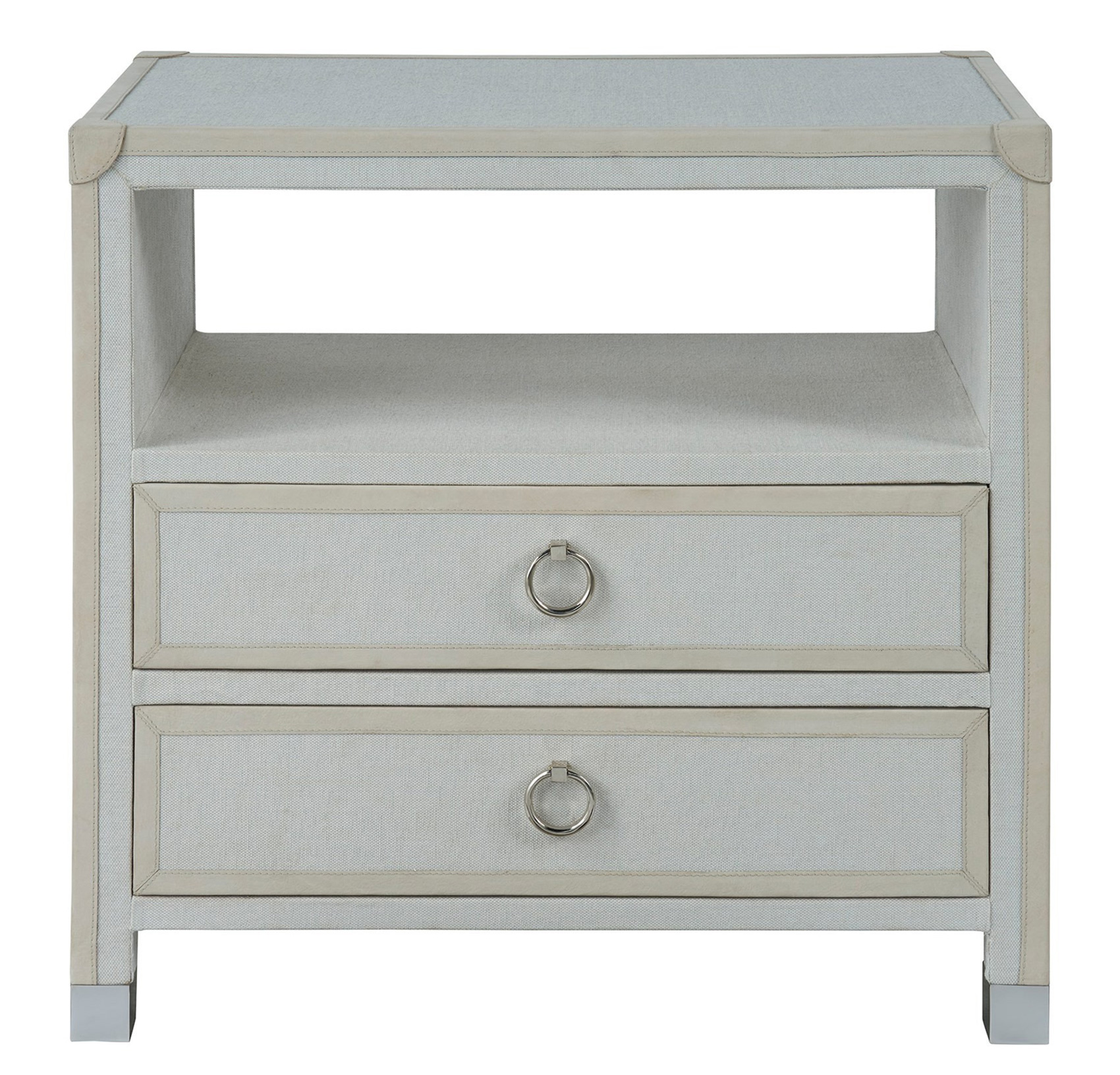 Riven Wood/Fabric/Leather Nightstand w/2 Drawers
