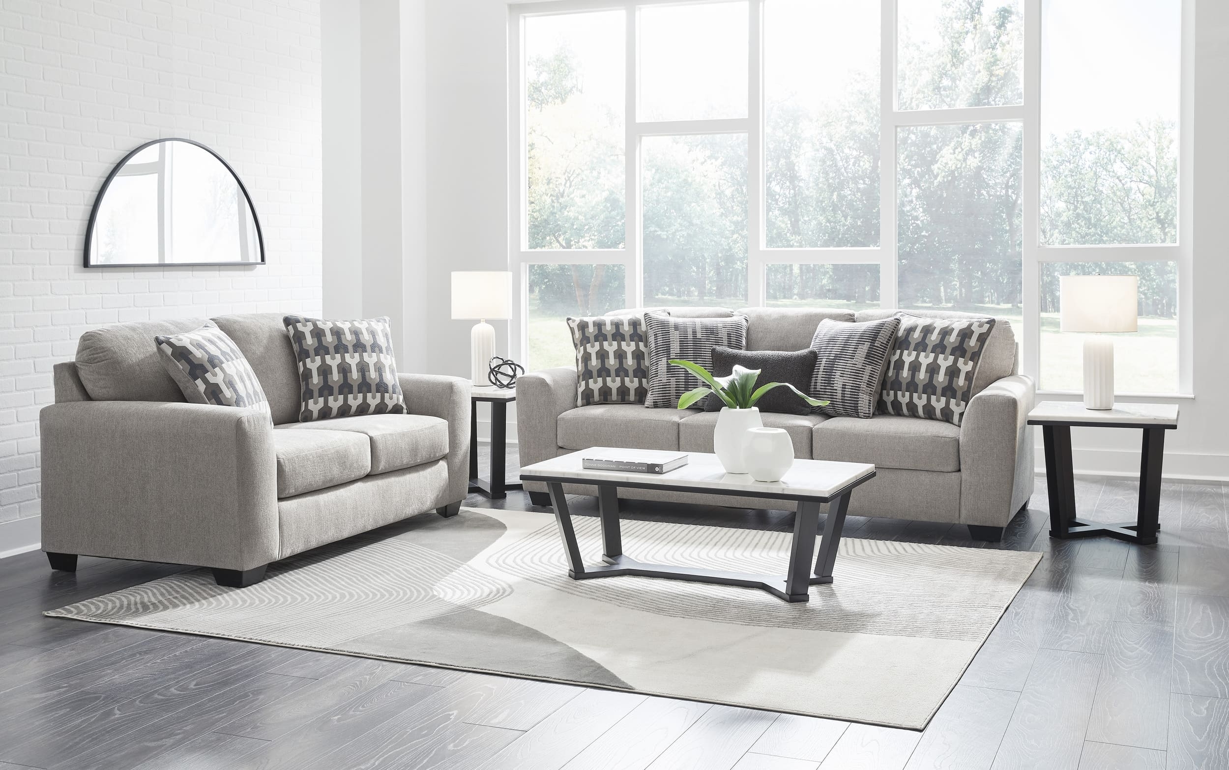 Avenal Park Polyester Sofa, Loveseat And Center Table