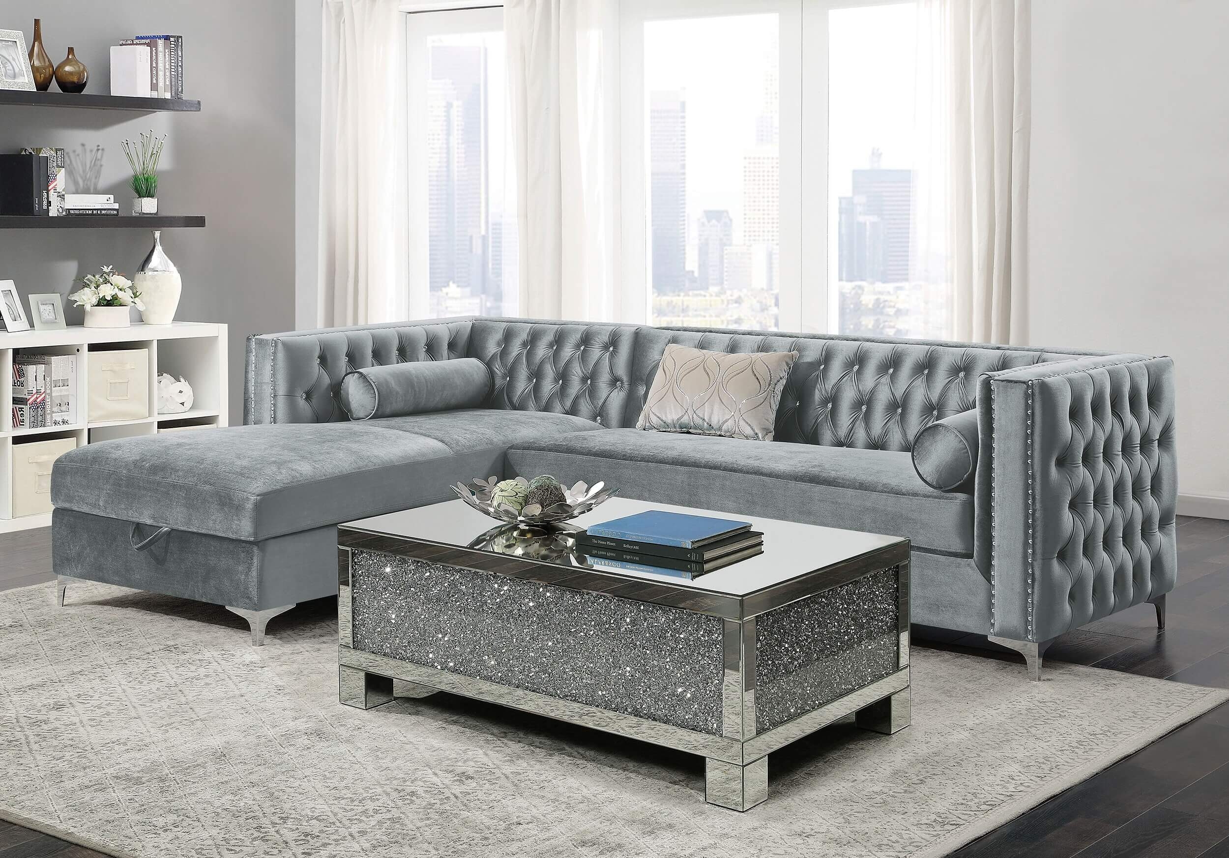 Bellaire Button-Tufted Velvet L-Shape Sectional