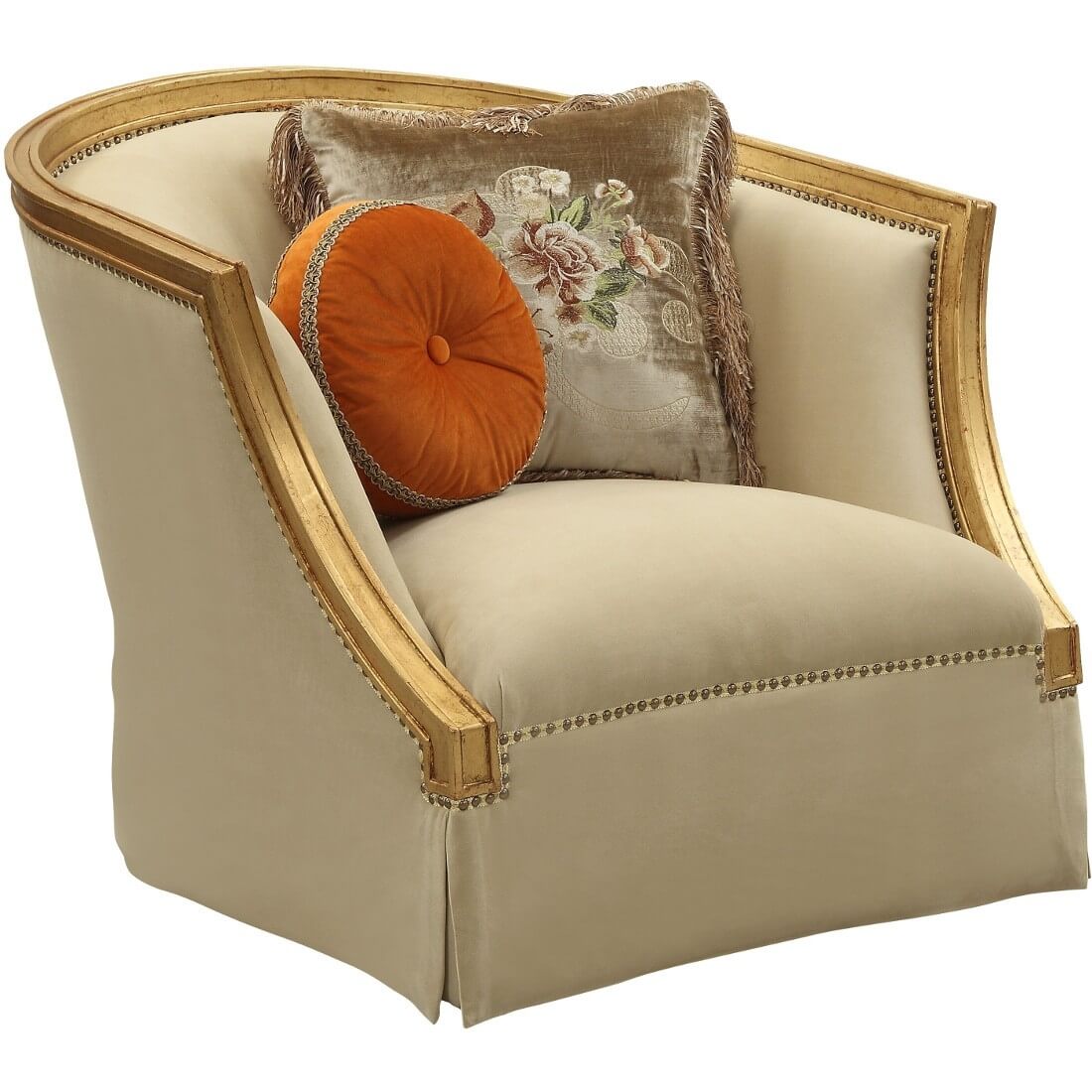 Tan and Gold Distressed Arm Chair 