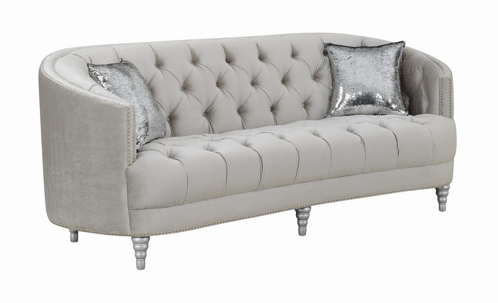 Avonlea Sloped Arm Tufted Fabric Velvet Sofa