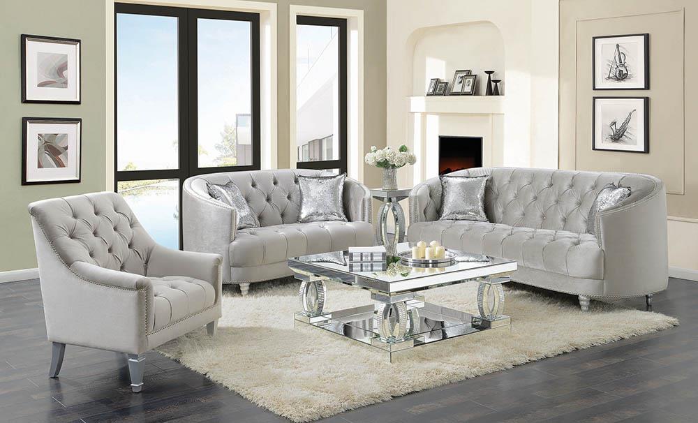Avonlea Sloped Arm Tufted Fabric Velvet Sofa
