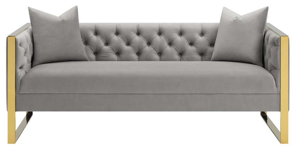 Coaster Living Room Eastbrook Velvet Upholstered Tufted Sofa Gre