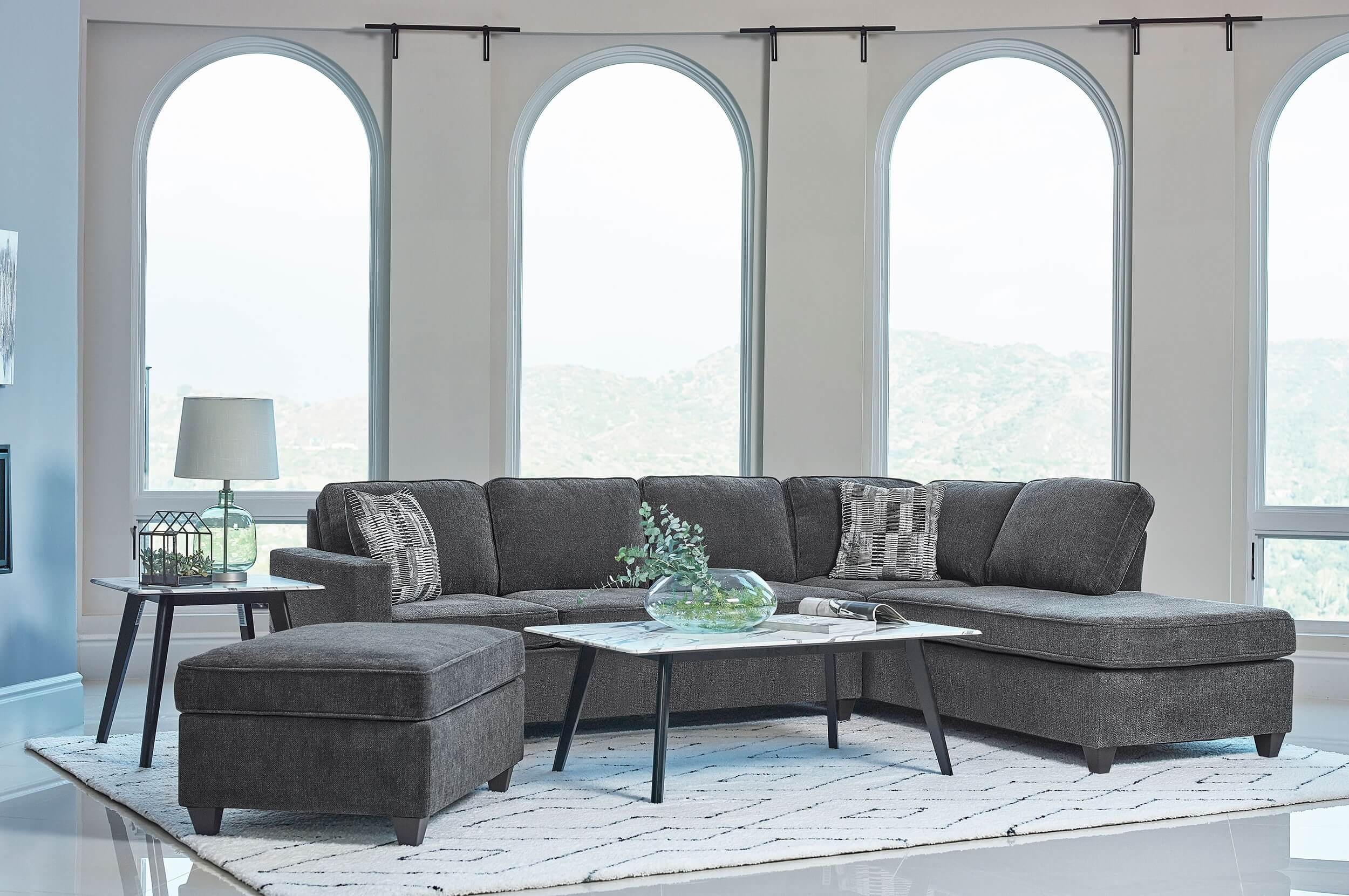 McCord 2-piece Chenille Fabric/Wood Cushion Back Reversible L-Shape Sectional Sofa