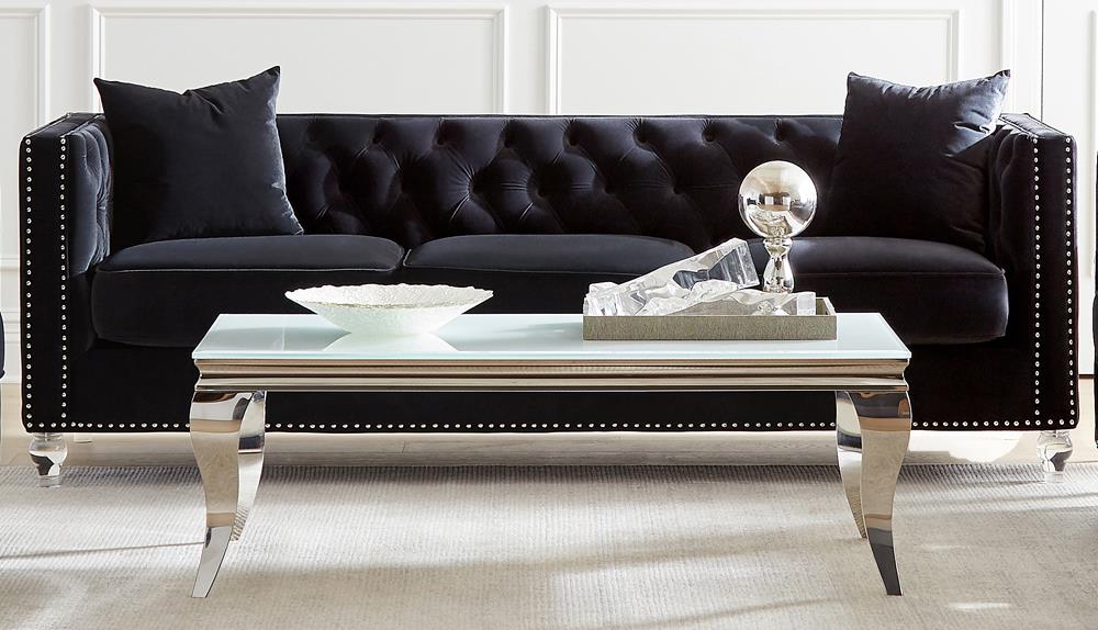 Delilah Velvet Tufted Tuxedo Arm Living Room Set