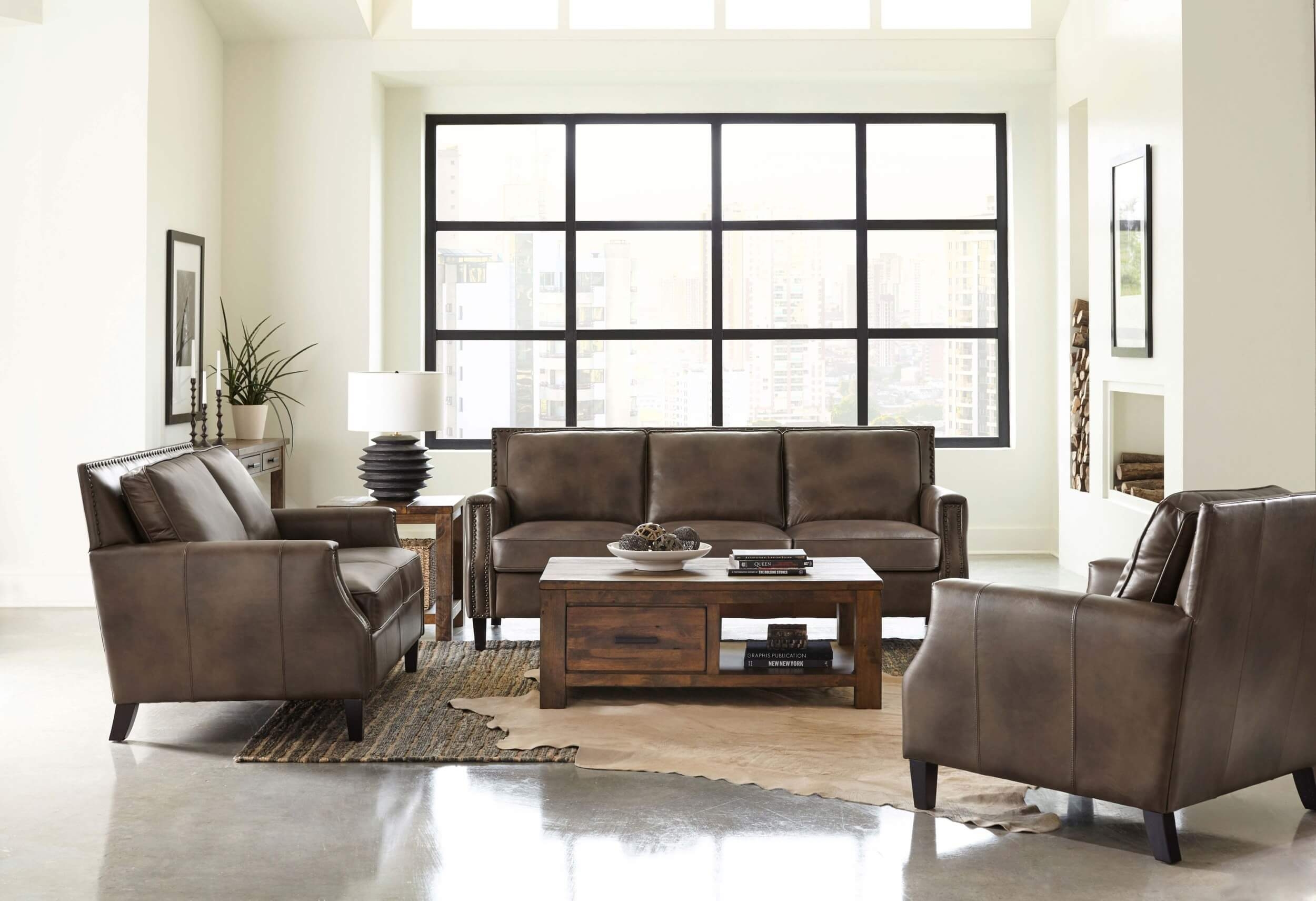 Leaton Recessed Arms Leather/Split Loveseat