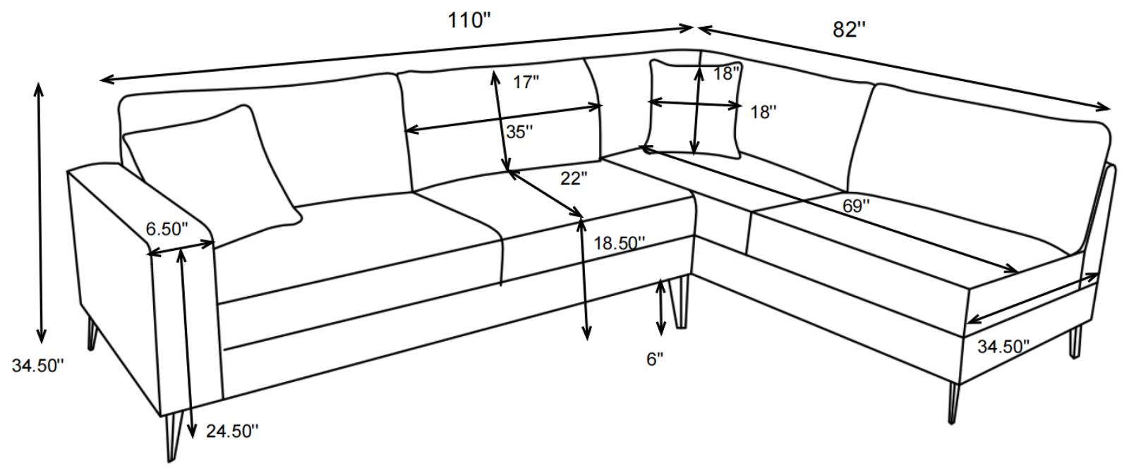 Clint Chenille L-Shape Sectional Sofa with Loose Back