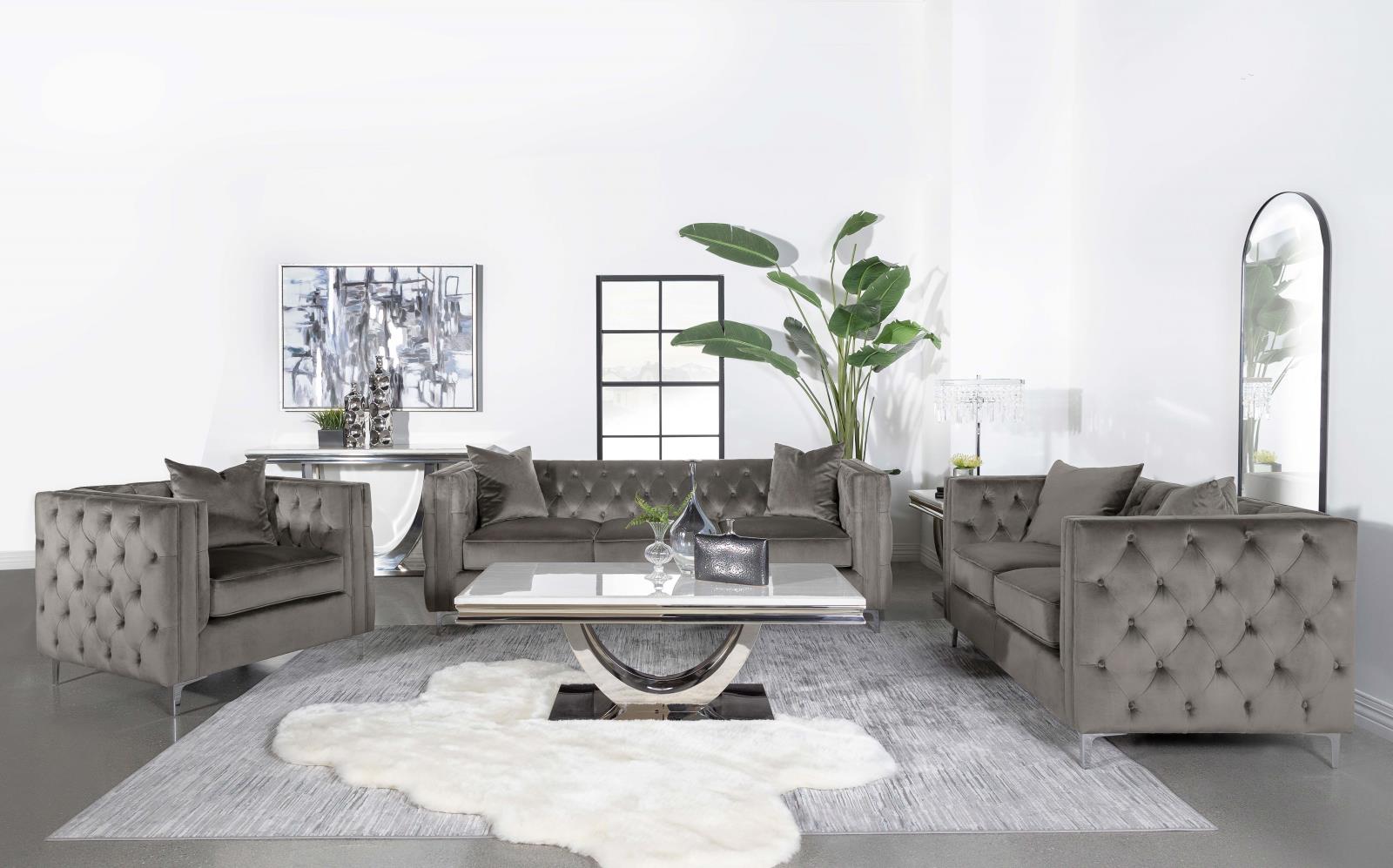 Phoebe Tufted Velvet Tuxedo Arms Loveseat
