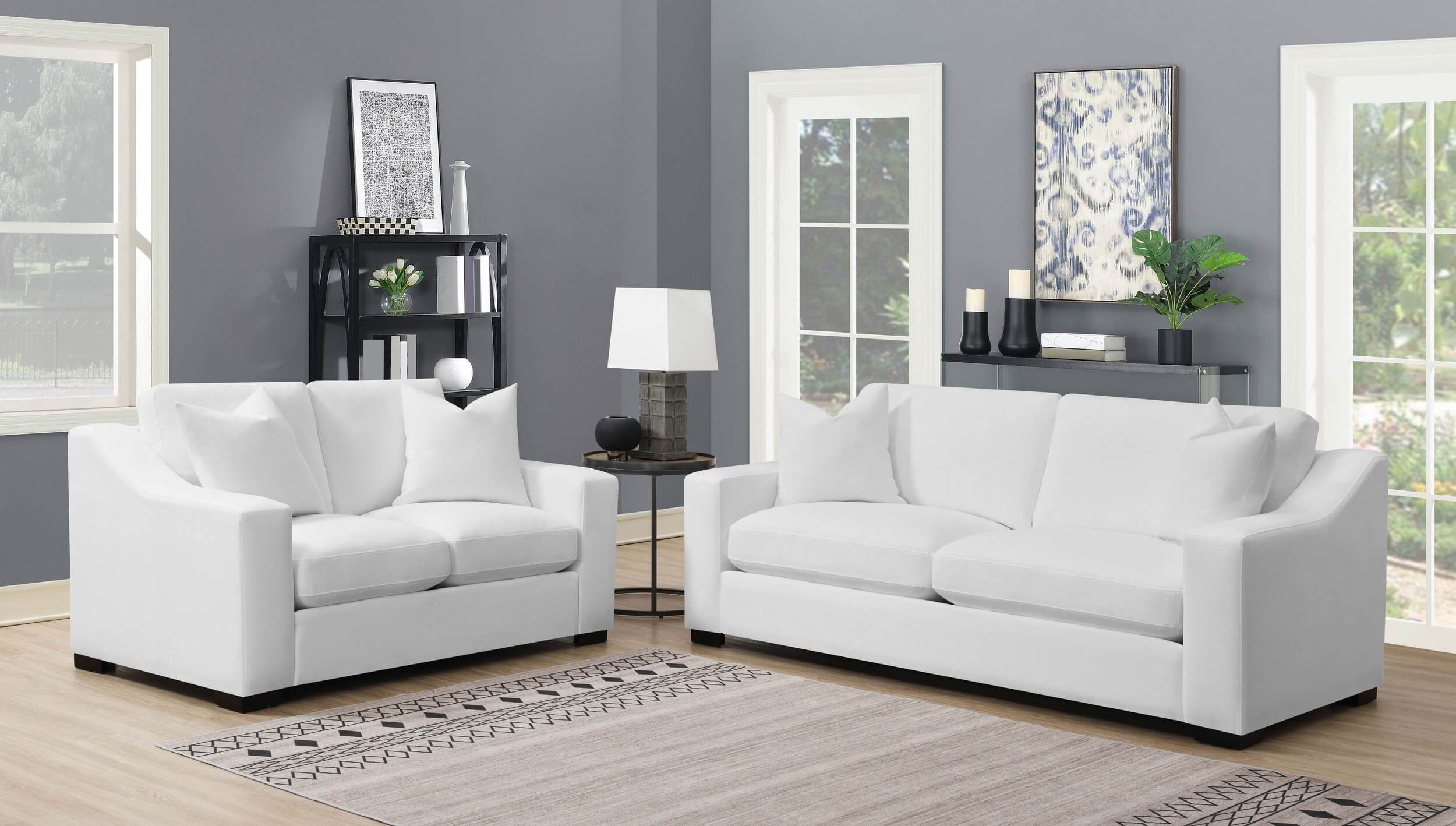 Ashlyn Polyester Fabric Sloped Arms Sofa