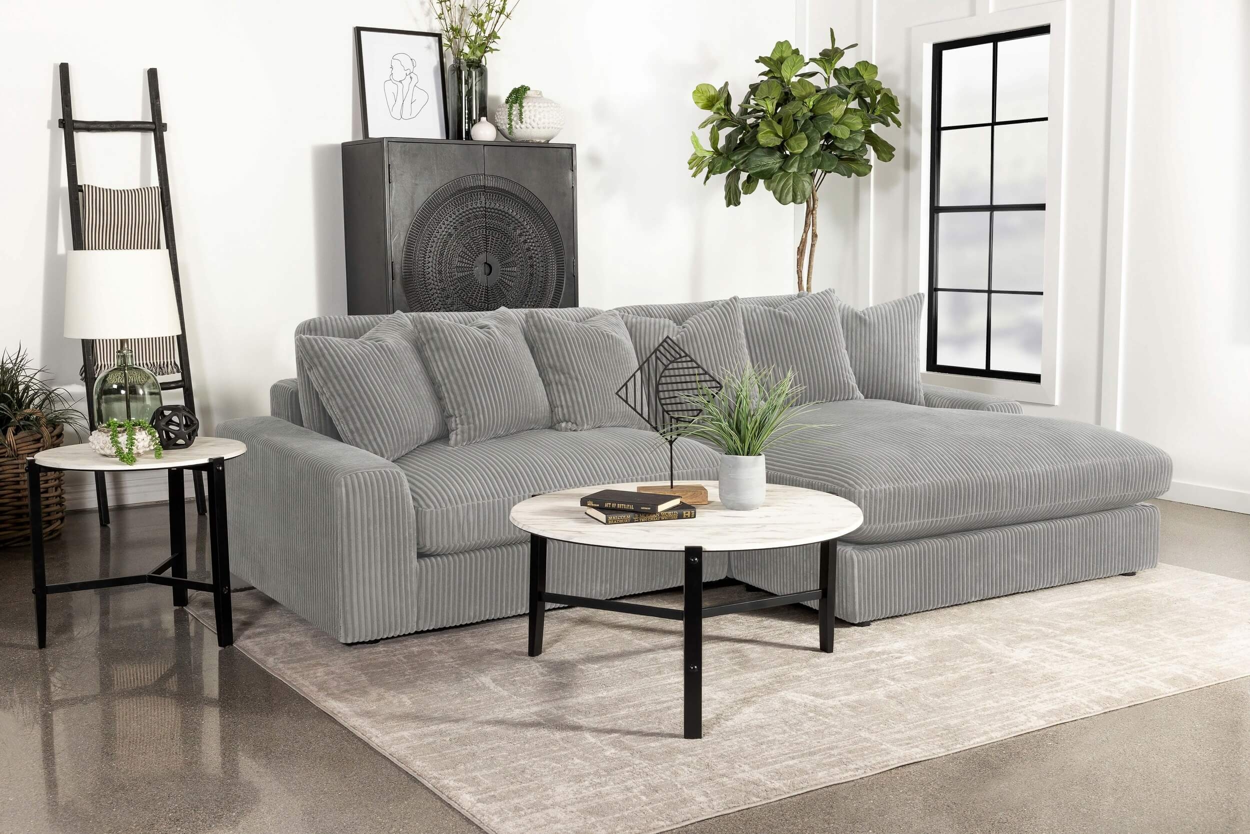 Blaine Polyester Fabric/Wood Reversible L-Shape Sectional Sofa