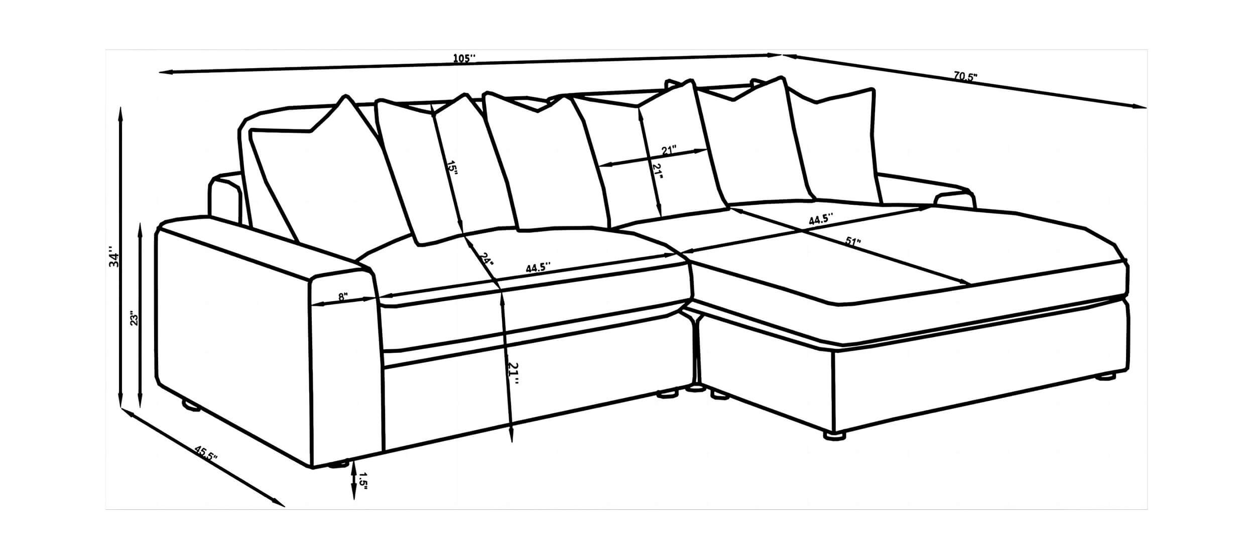 Blaine Polyester Fabric/Wood Reversible L-Shape Sectional Sofa