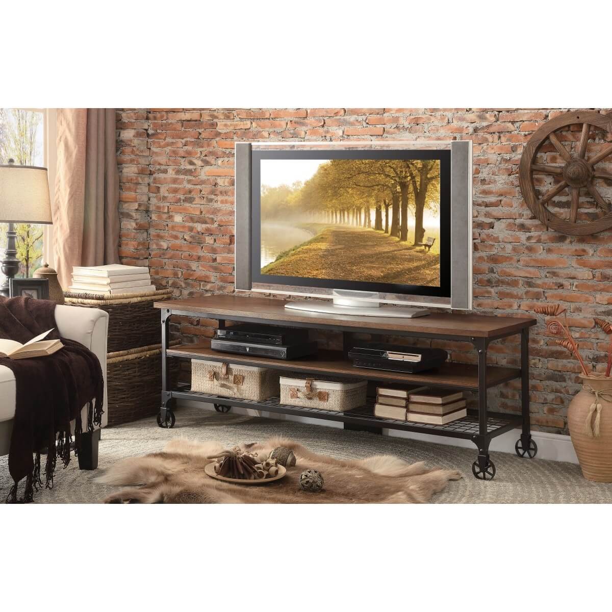 Millwood Wood Veneer/Metal TV Stand by Homelegance