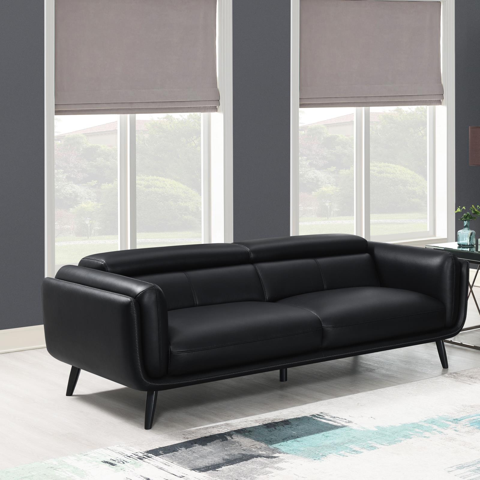 Shania Track Arms Leatherette Sofa with Tapered Legs