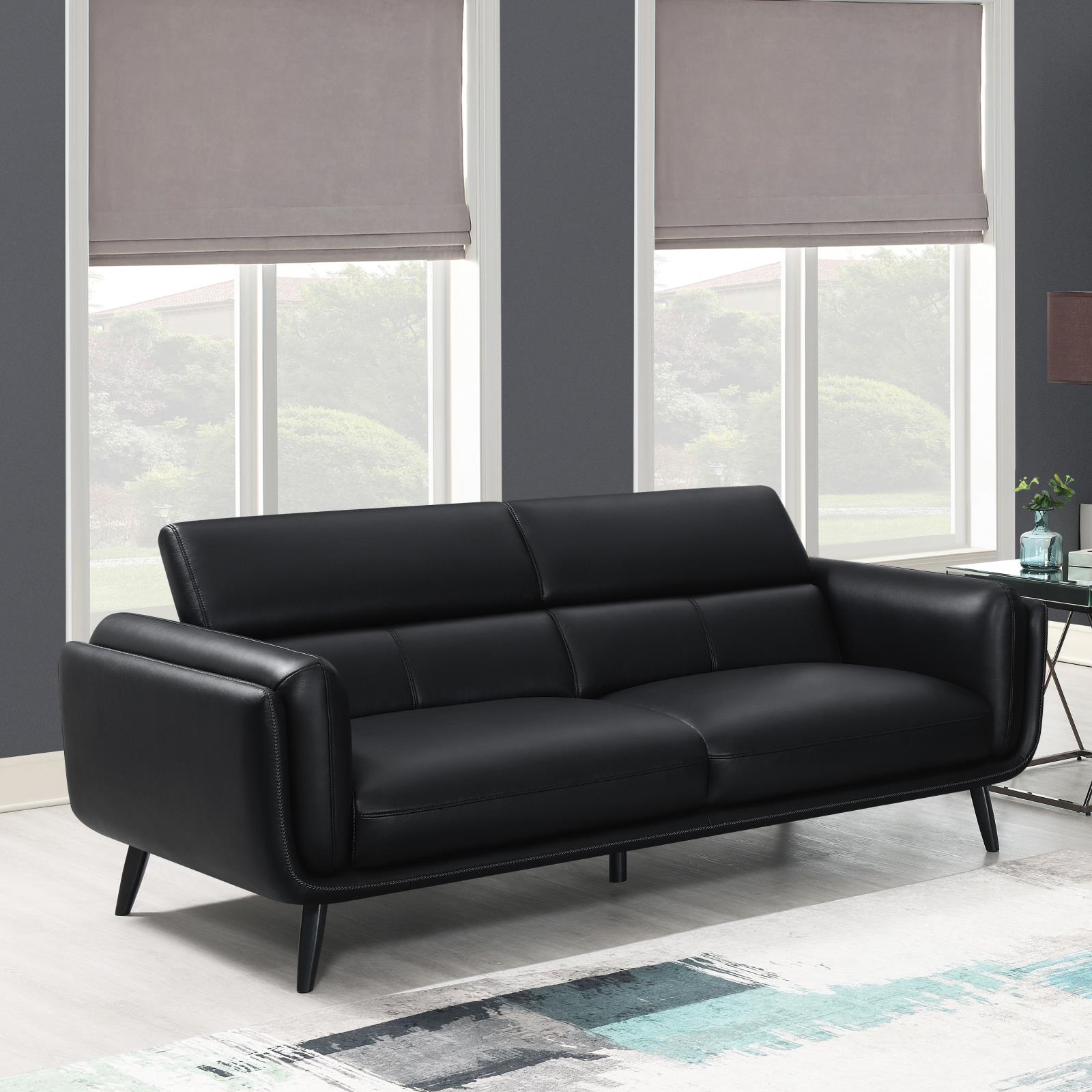 Shania Track Arms Leatherette Living Room Set w/Tapered Legs