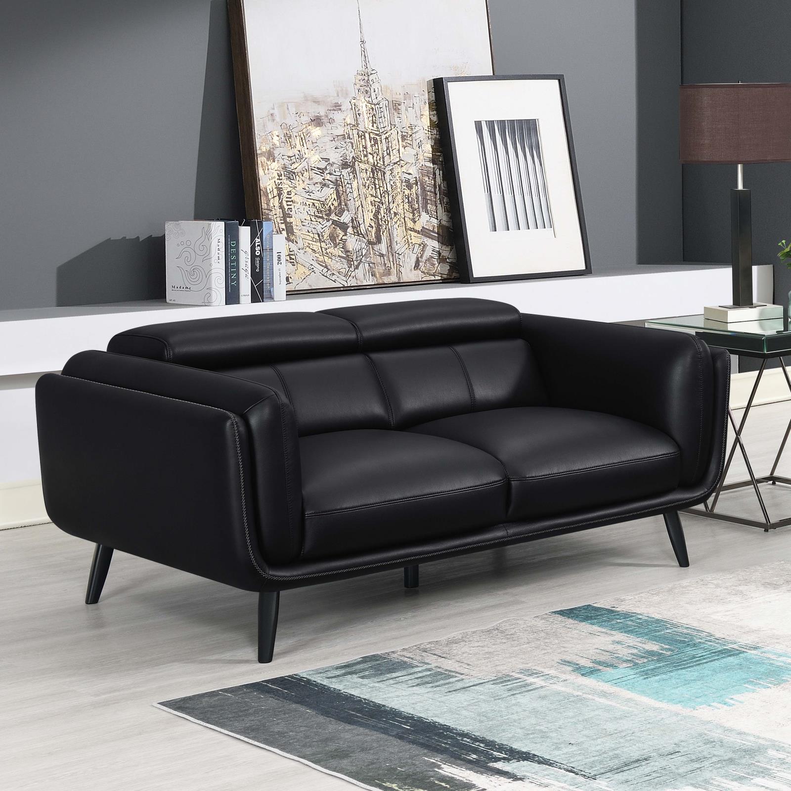 Shania Track Arms Leatherette Loveseat with Tapered Legs