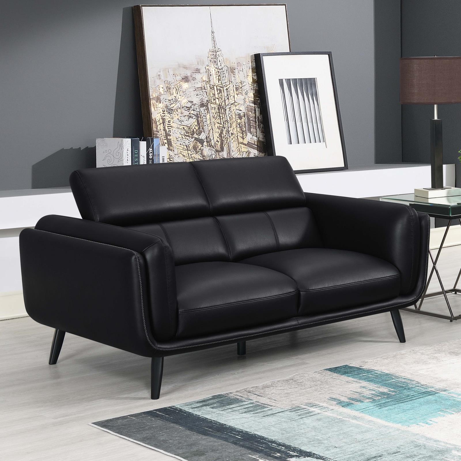 Shania Track Arms Leatherette Loveseat with Tapered Legs