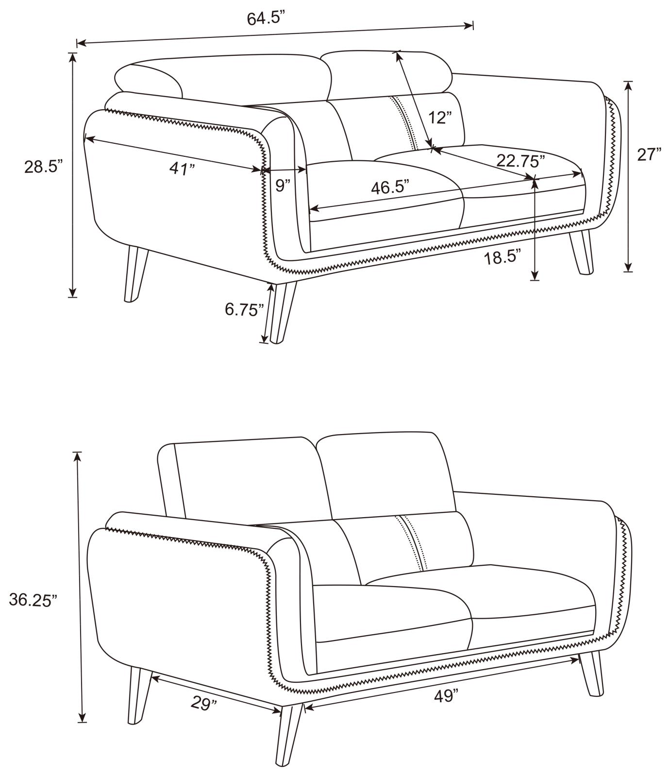 Shania Track Arms Leatherette Living Room Set w/Tapered Legs